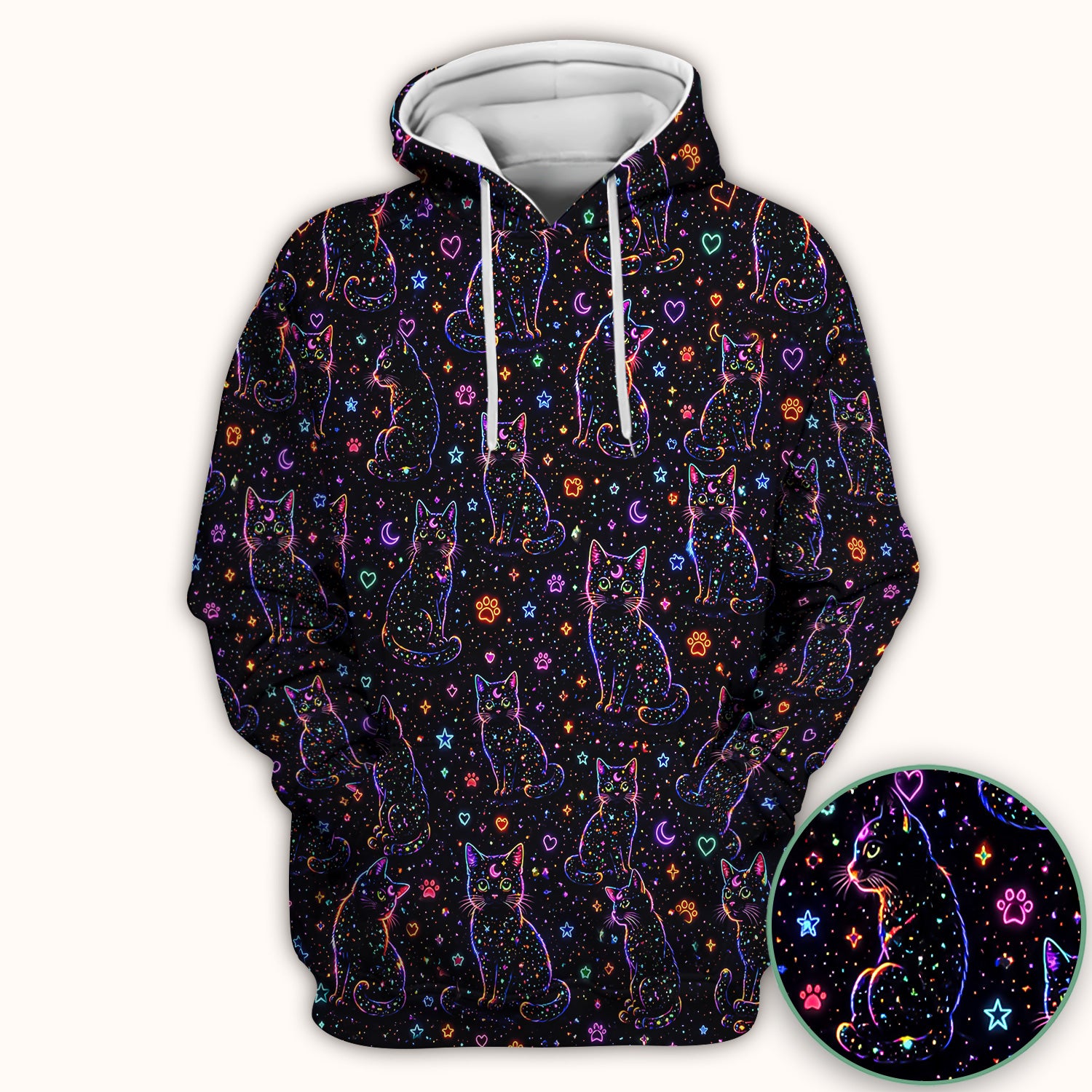 Mystical Cosmic Moon Cat Pattern Scrub Top, Comfortable Scrubs for Nurses