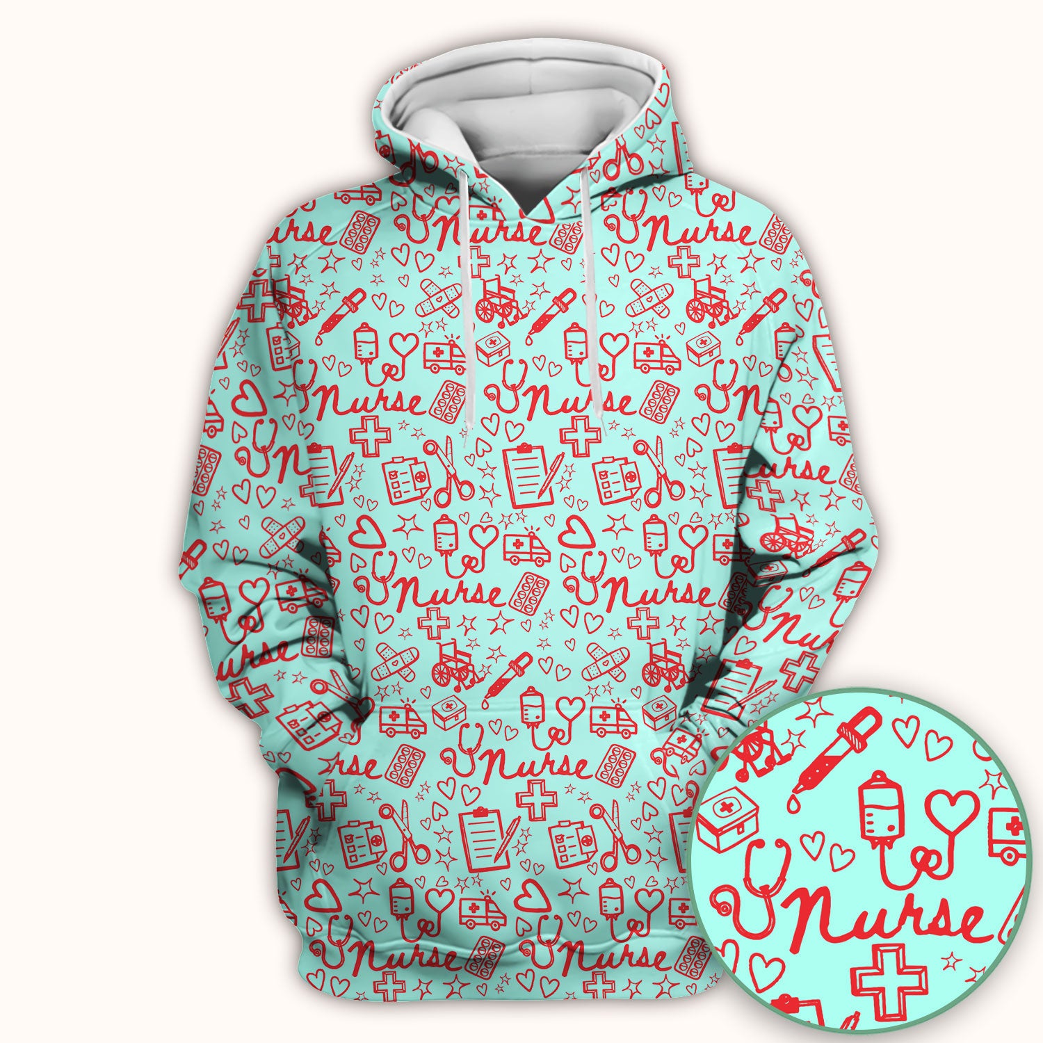 Cute Nurse Heart Medical Pattern Scrub Top, Comfortable Scrubs for Nurses