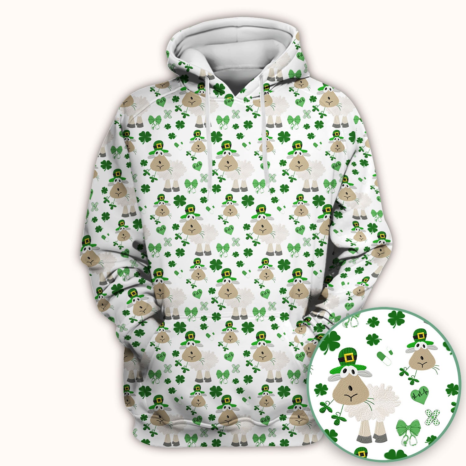 Nurse St. Patrick Scrubs Top, Cute Sheep Shamrock Pattern Nurse Shirt, Breathable Fabrics Nursing Uniform
