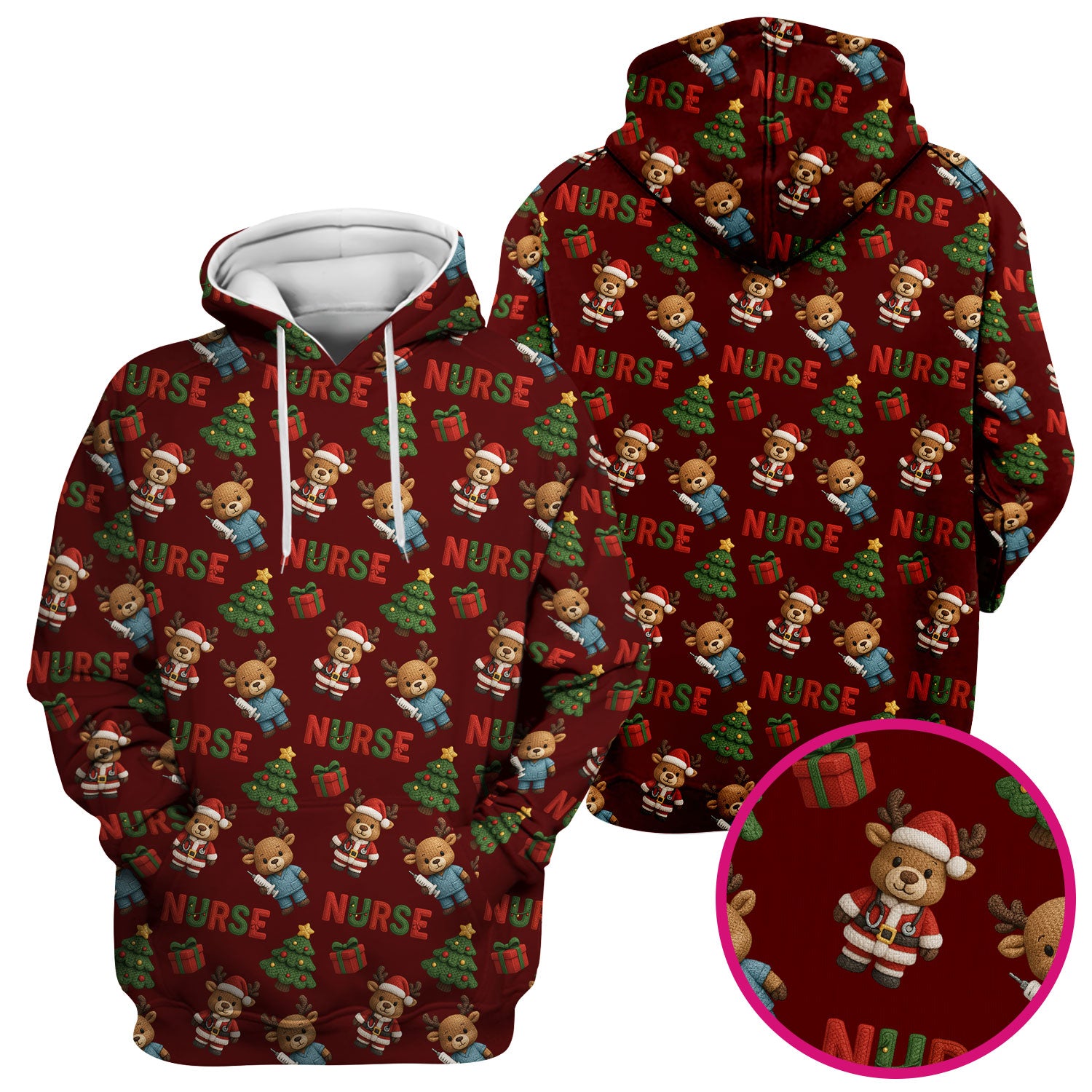 Reindeer Christmas Scrub Top, Cute Holiday Nurse Scrub Shirt, Festive Pattern Nursing Uniform