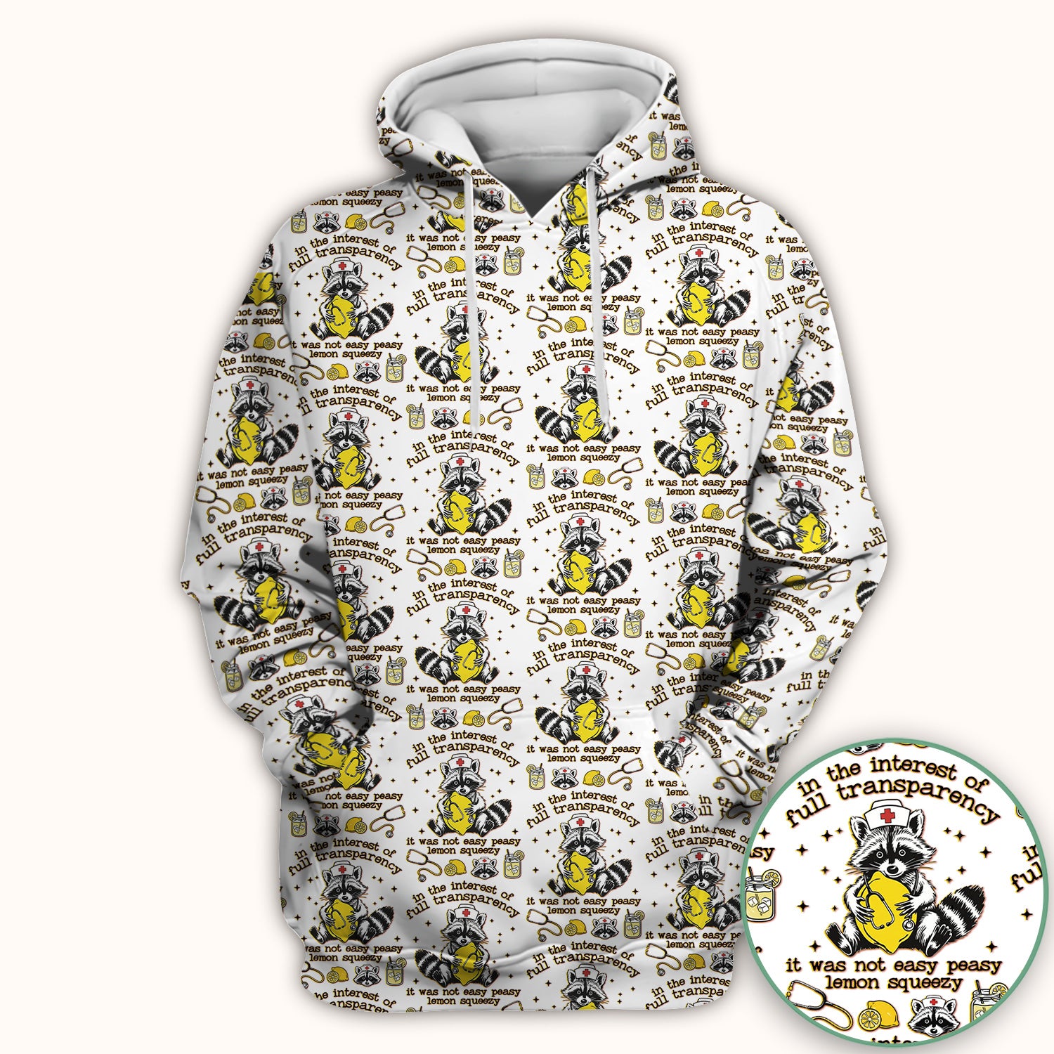Raccoon Lemon Quote Medical Humor Pattern Scrub Top, Breathable Fabrics Nursing Uniform