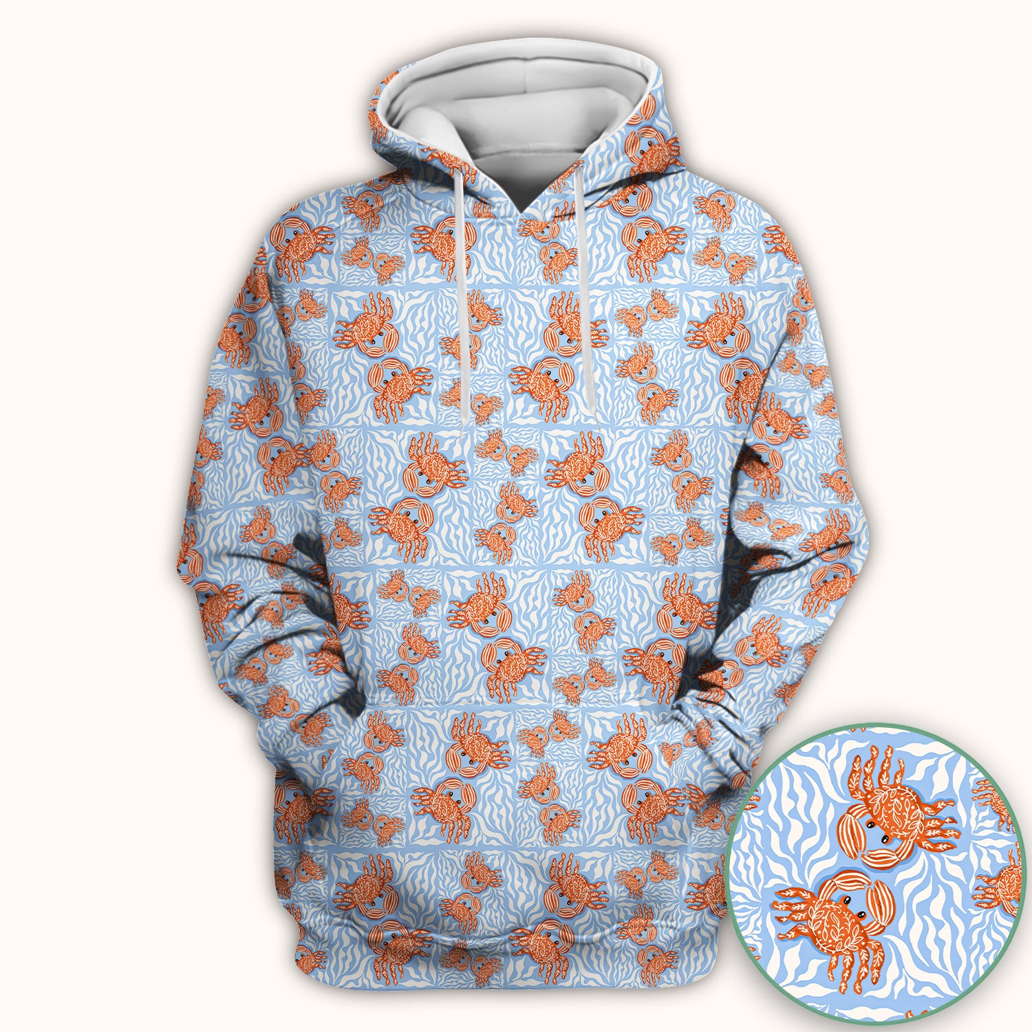 Cute Coastal Crab Print Scrub Top, Breathable Fabrics Nursing Uniform