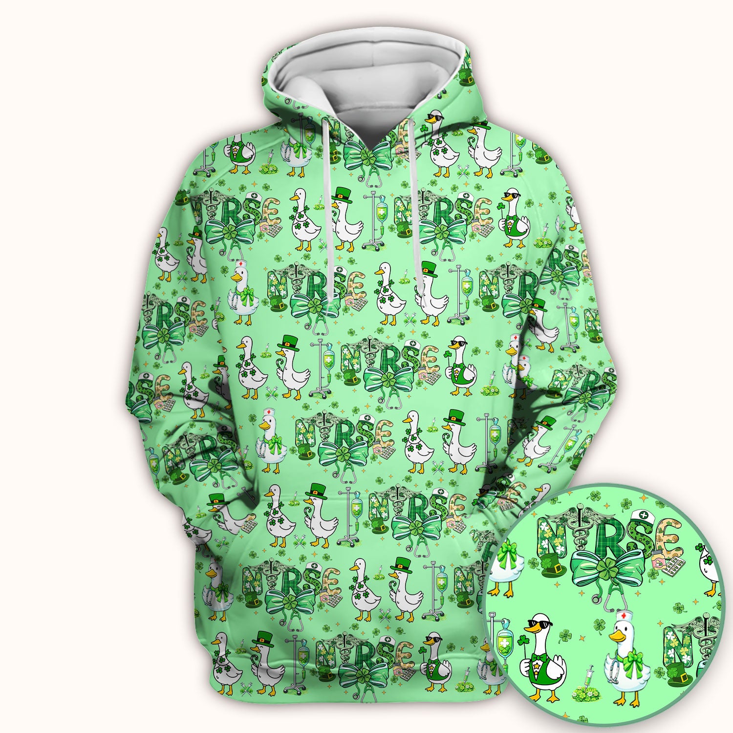 Funny Goose Nurse Shamrock Scrub Top, St. Patrick’s Day Nurse Pattern Shirt, Breathable Fabrics Nursing Uniform