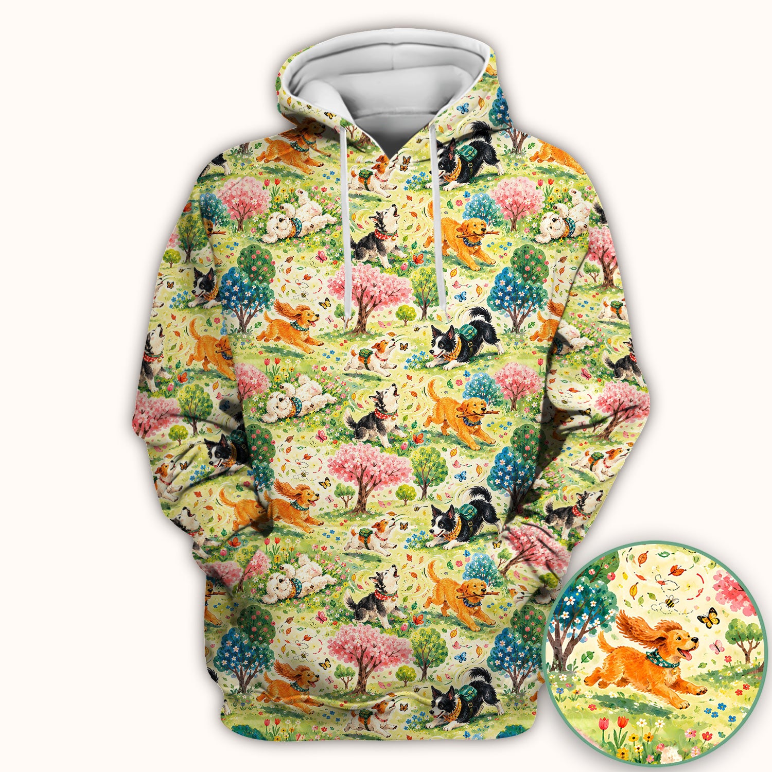 Playful Spring Garden Dogs Pattern Scrub Top, Comfortable Scrubs for Nurses