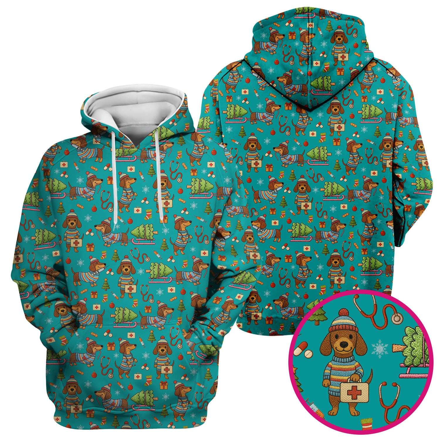 Dachshund Dog Scrub For Nurse, Funny Wiener Dog Lover Gift, Cute Dog 3D Knit Pattern Shirt