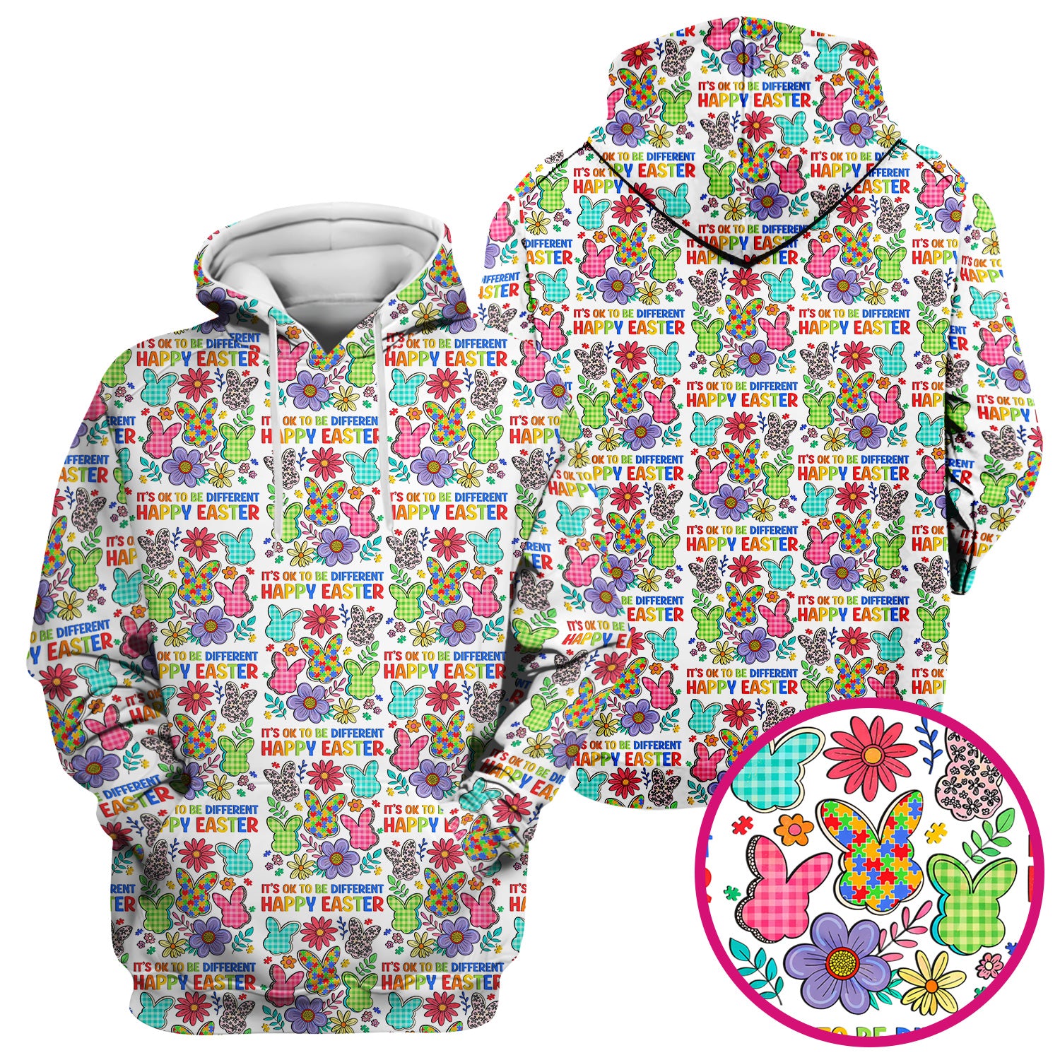 Happy Easter Bunny Floral Print Scrub Top, Breathable Fabrics Nursing Uniform