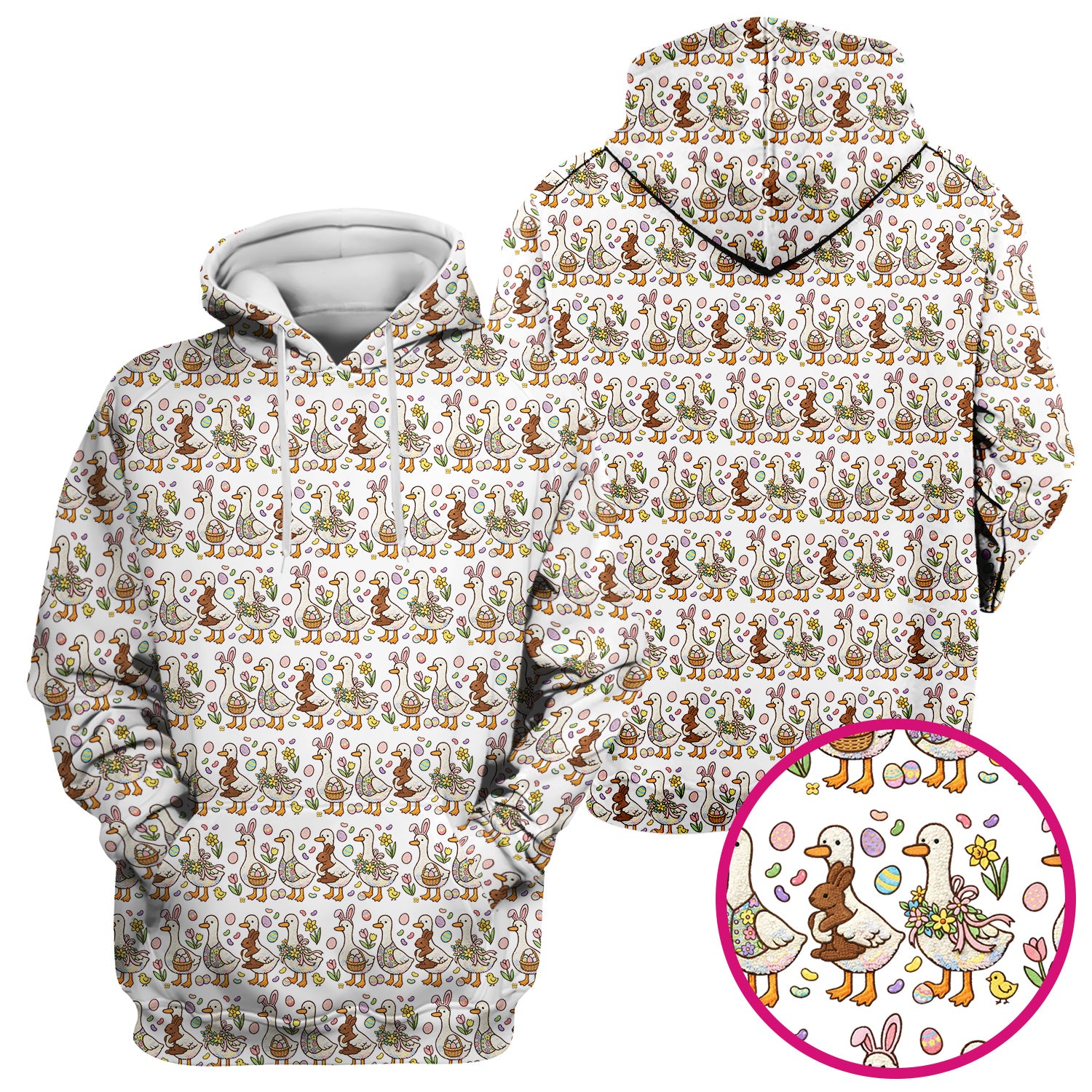 Easter Theme Duck and Bunny Egg Floral Print Scrub Top, Comfortable Scrubs for Nurses