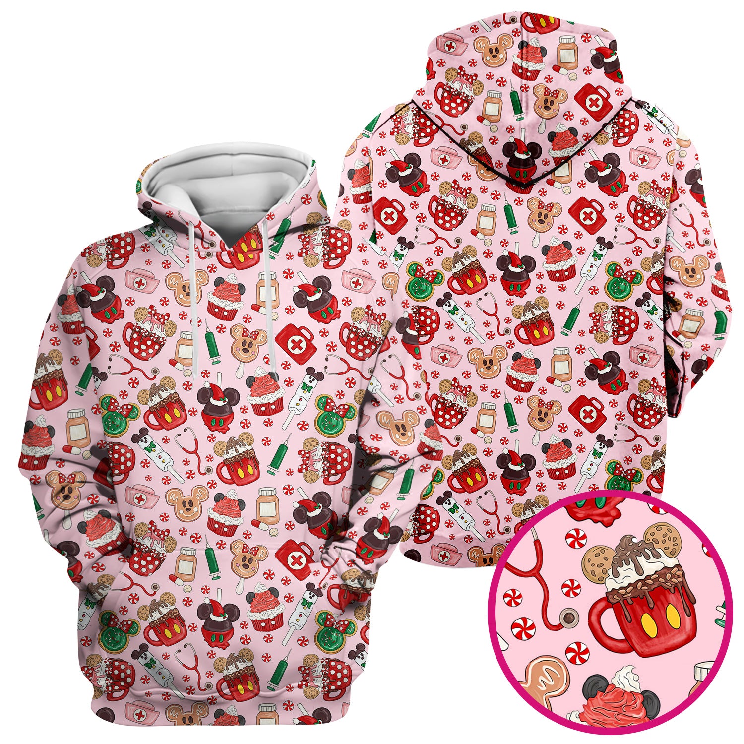 Gingerbread Christmas Comfortable Scrub Set for Nurses - Funny Cookies Candy Cupcake Pants and V Neck Top - Holiday Med Uniform