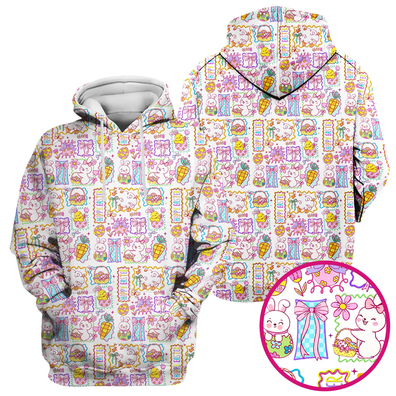 Cute Easter Bunny Egg and Bow Print Scrub Top, Breathable Fabrics Nursing Uniform