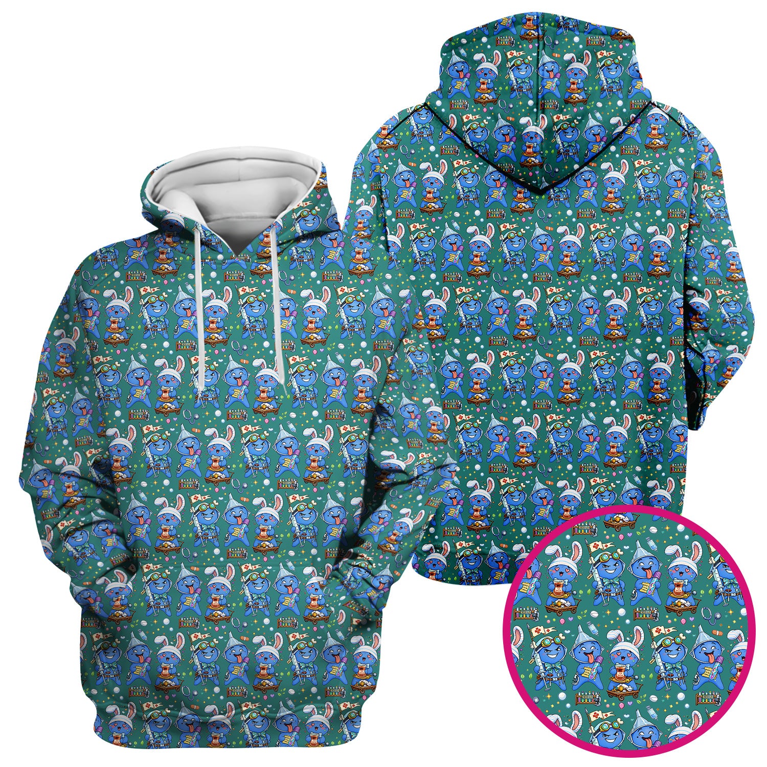 Cute Glove Doll Hospital Medical Cartoon Nurse Pattern Scrub Top, Comfortable Scrubs for Nurses