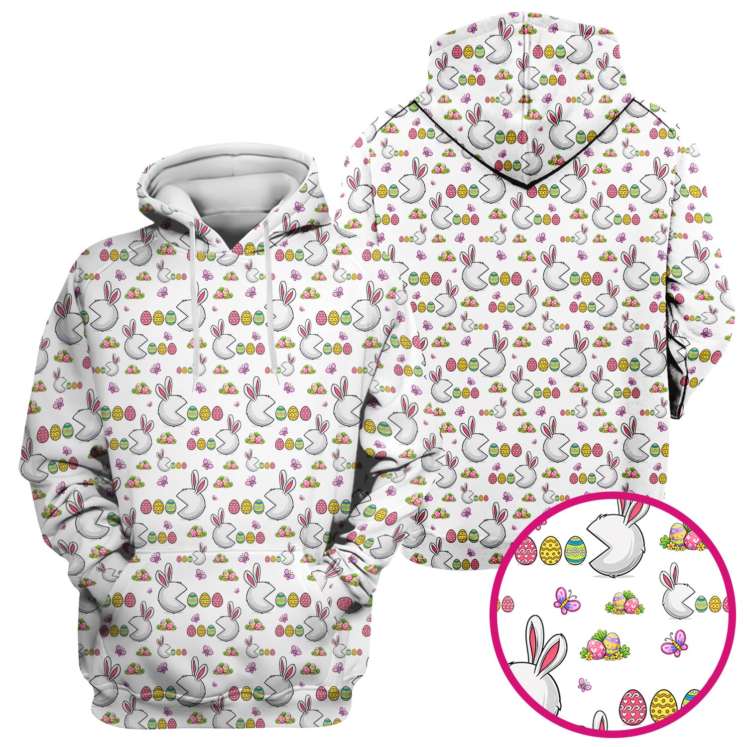 Easter Bunny and Colorful Eggs Print Scrub Top, Breathable Fabrics Nursing Uniform