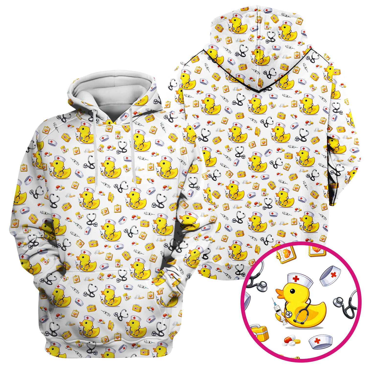 Playful Medical Duck Print Nurse Scrub Top, Comfortable Scrubs for Nurses