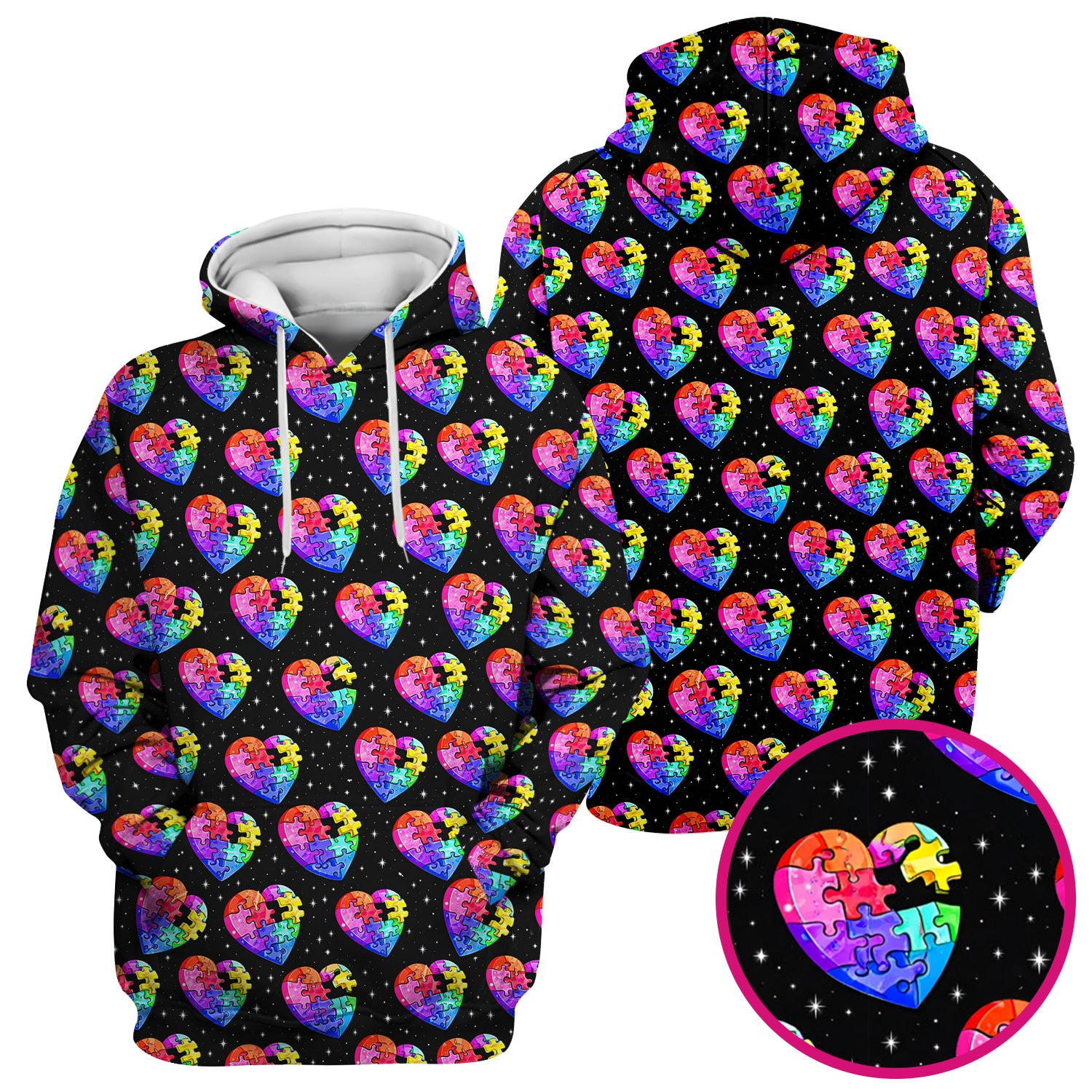 Rainbow Autism Puzzle Heart Pattern Scrub Top, Starry Sky Medical Uniform for Nurses