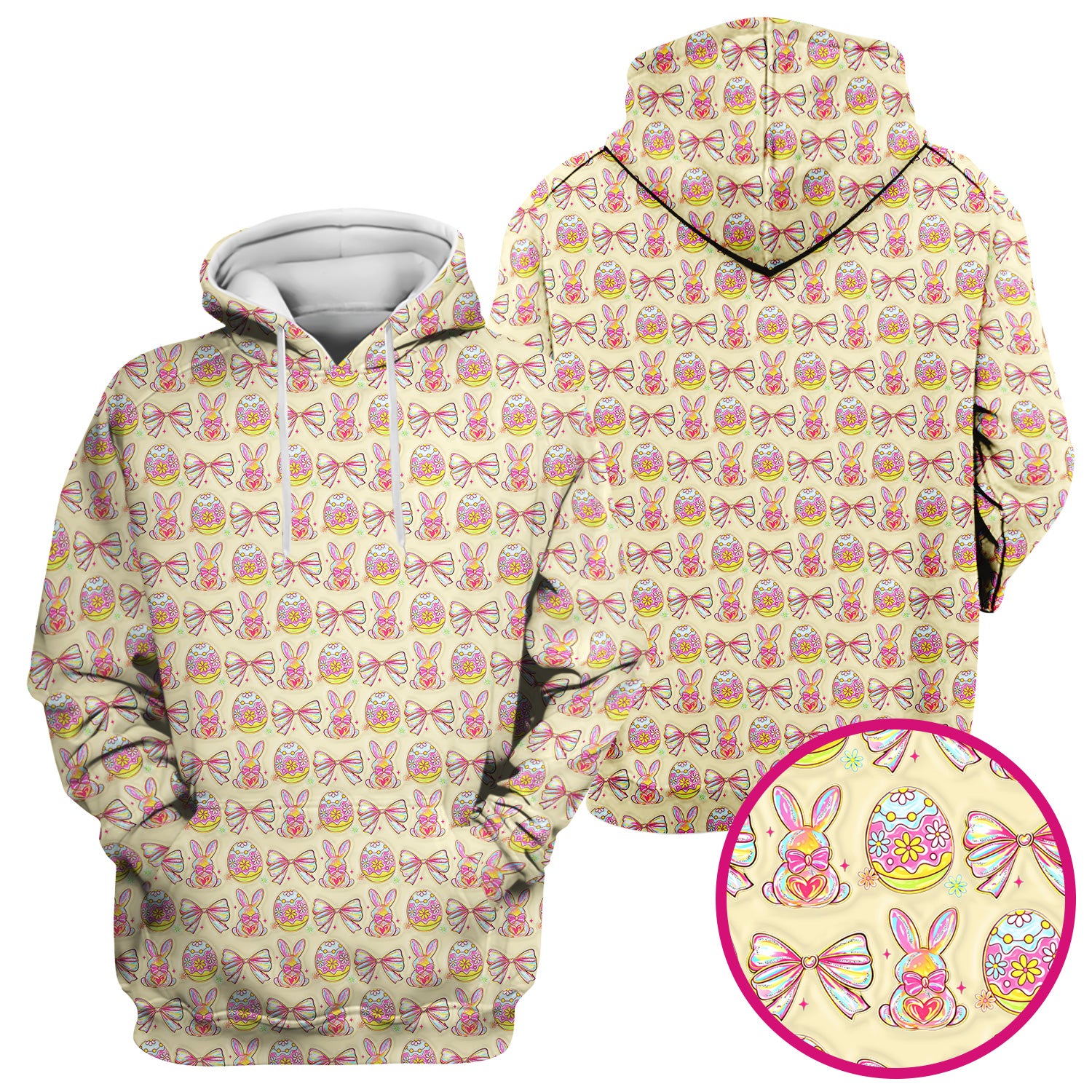 Easter Bunny Pastel Egg Bow Pattern Scrub Top, Breathable Fabrics Nursing Uniform