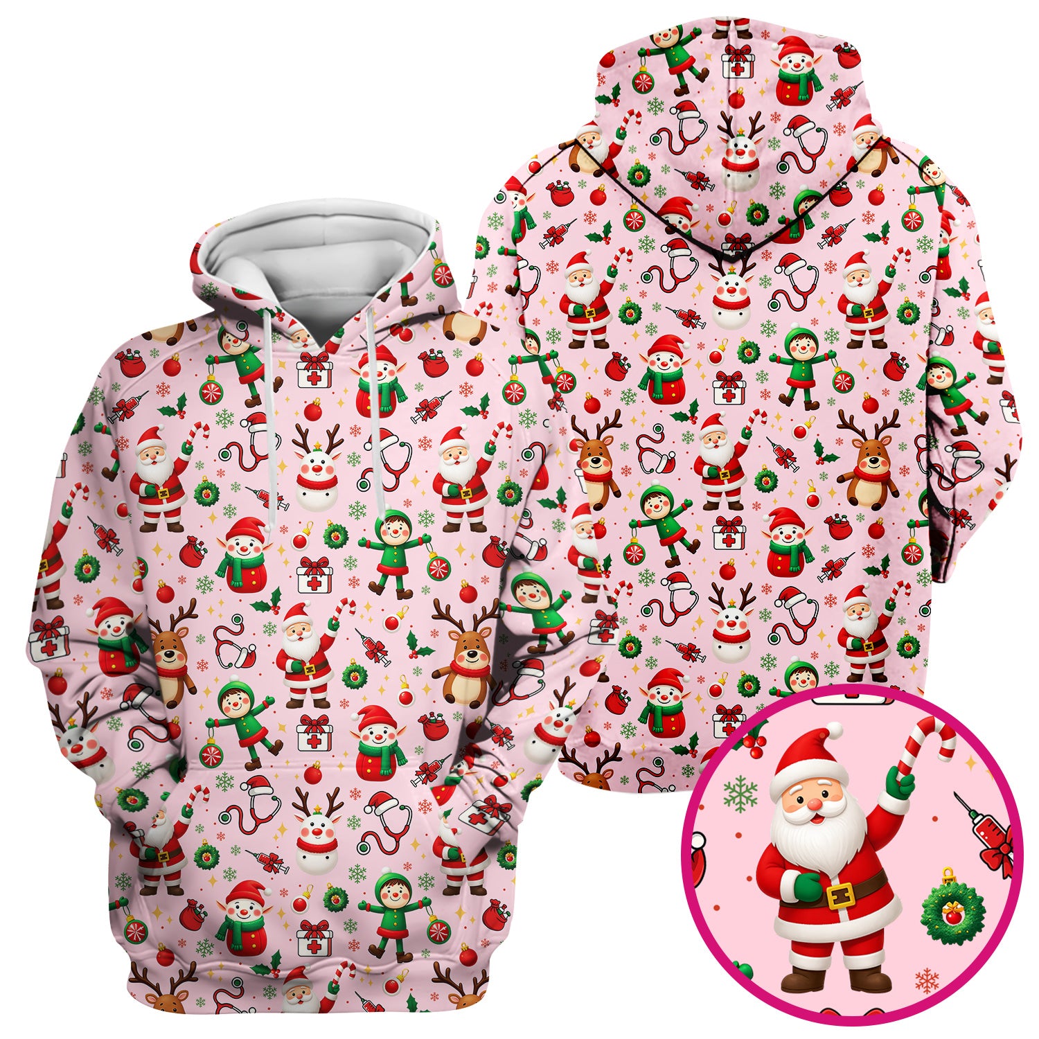 Christmas Scrub Top for Nurse - Cute Santa Elf Reindeer Medical Shirt - Festive Holiday Scrubs for Women RN CNA LPN Gift
