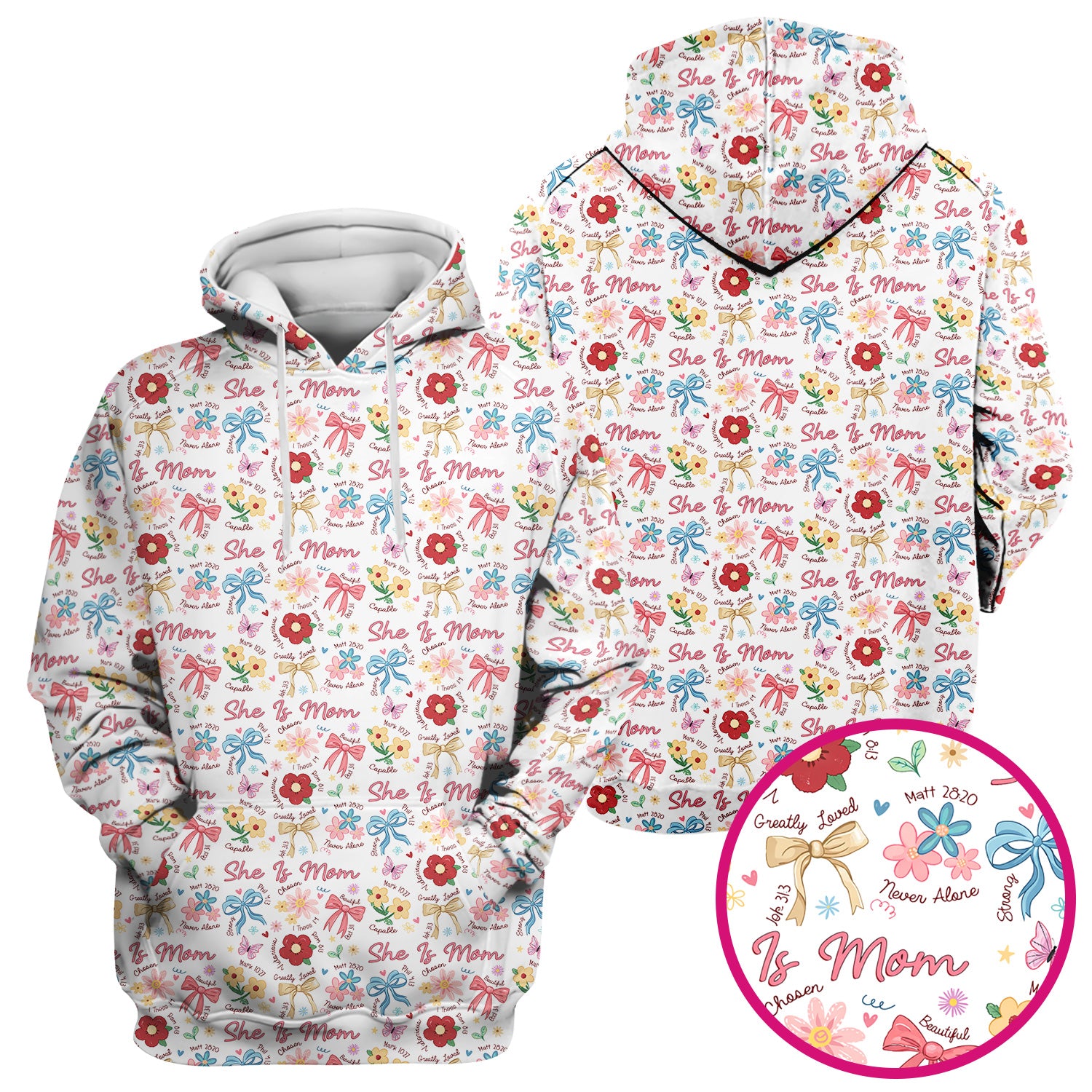 She Is Mom Floral Bow Pattern Scrub Top, Comfortable Scrubs for Nurses
