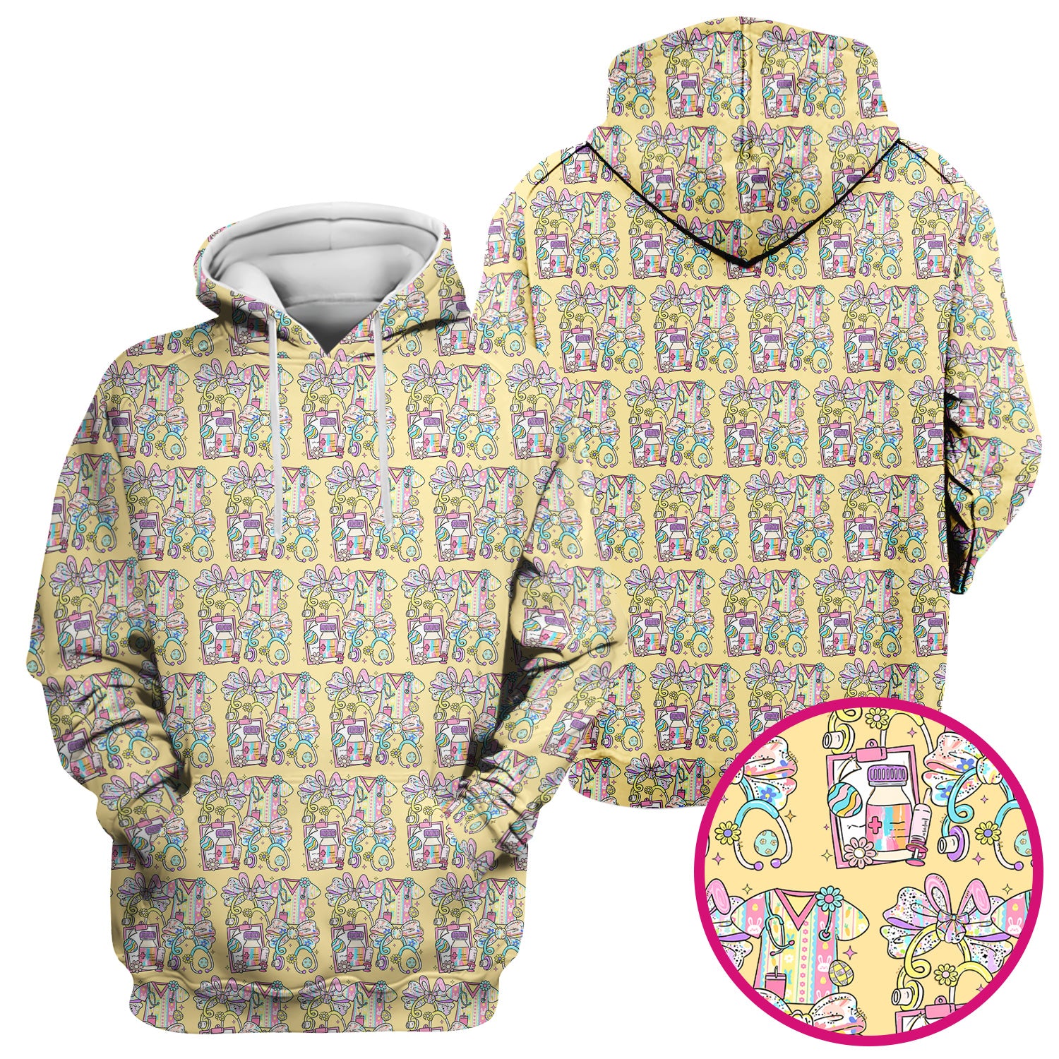 Colorful Nurse Scrub Supplies Pattern Scrub Top, Breathable Fabrics Nursing Uniform