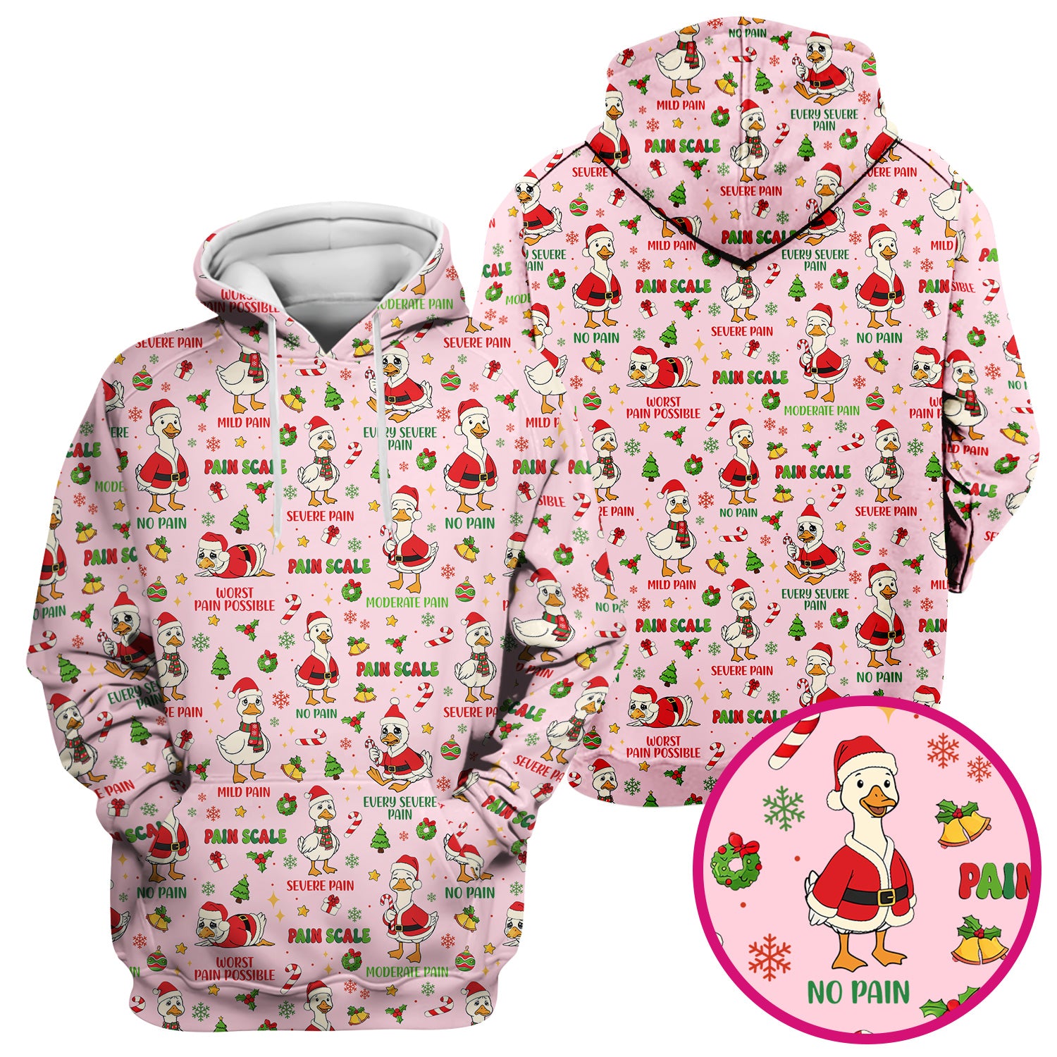 Funny Goose Christmas Scrub Top - Pain Scale Nurse Pattern Shirt - Cute Holiday Medical Scrubs for Women