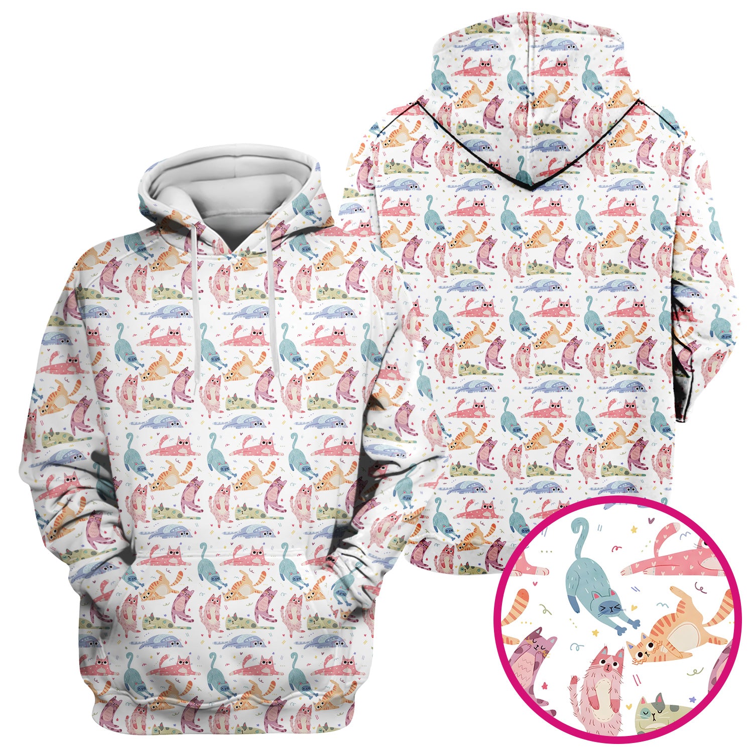 Funny Pastel Cat Pattern Medical Scrub Top, Breathable Fabrics Nursing Uniform