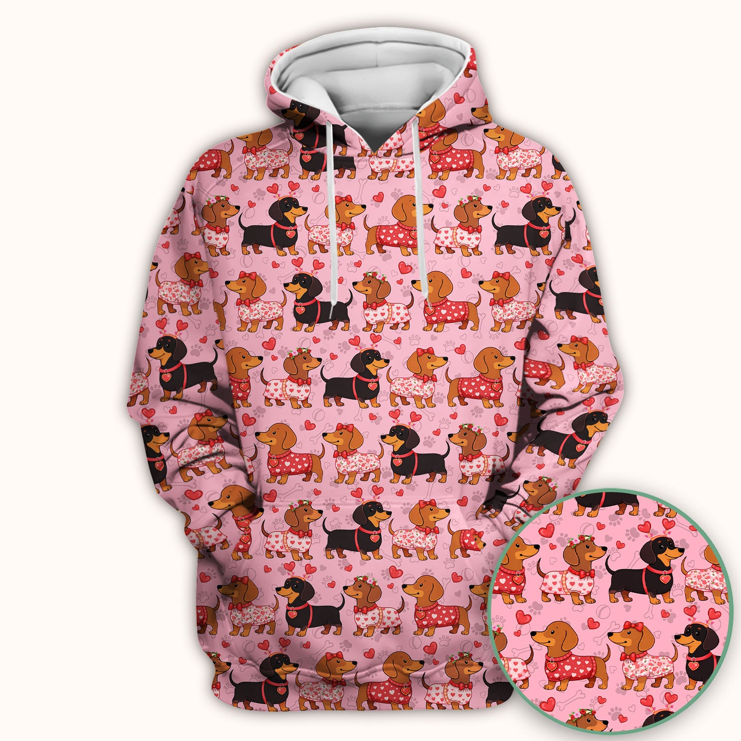 Valentine Dachshund Scrub Top, Wiener Dog Love Pattern Nurse Shirt, Breathable Fabrics Nursing Uniform