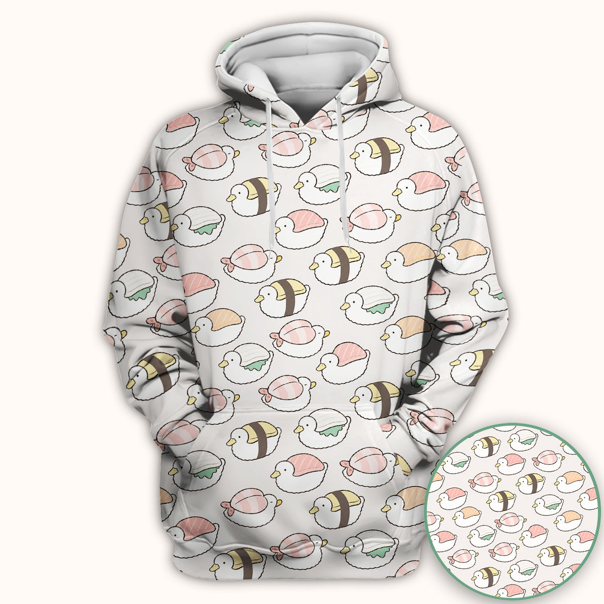 Cute Nigiri Sushi Ducks Pattern Scrub Top, Comfortable Scrubs for Nurses