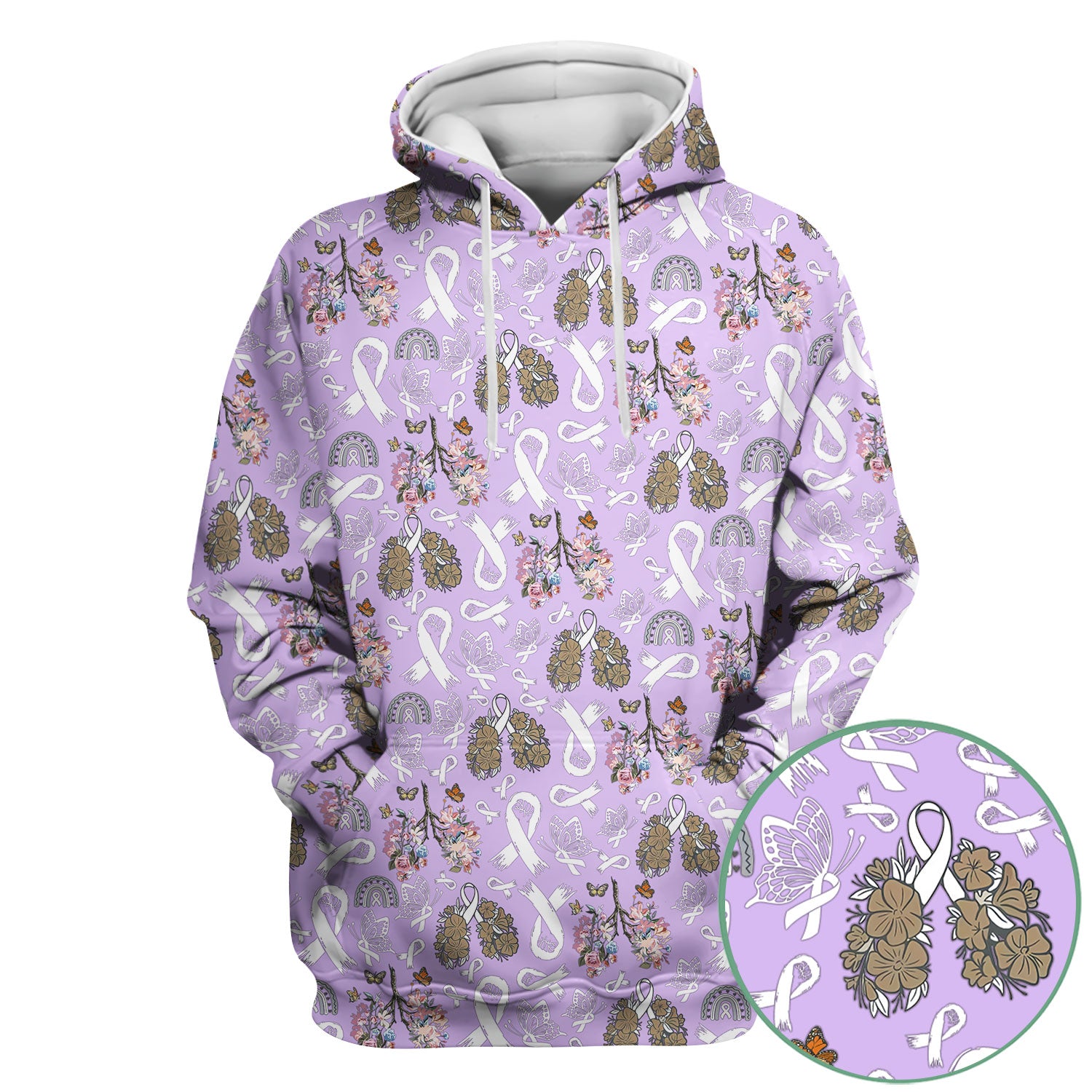 Lung Cancer Awareness Scrub Top for Women - White Ribbon Butterfly Floral Medical Uniform - Comfortable Scrubs for Nurses