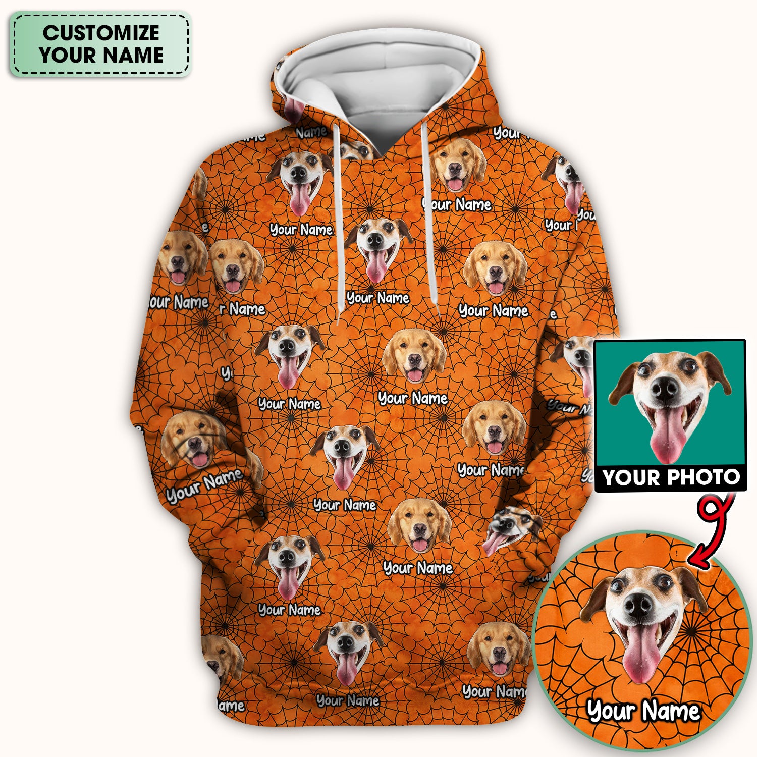Personalized Halloween Dog Photo Spiderweb Scrub Top, Comfortable Scrubs for Nurses