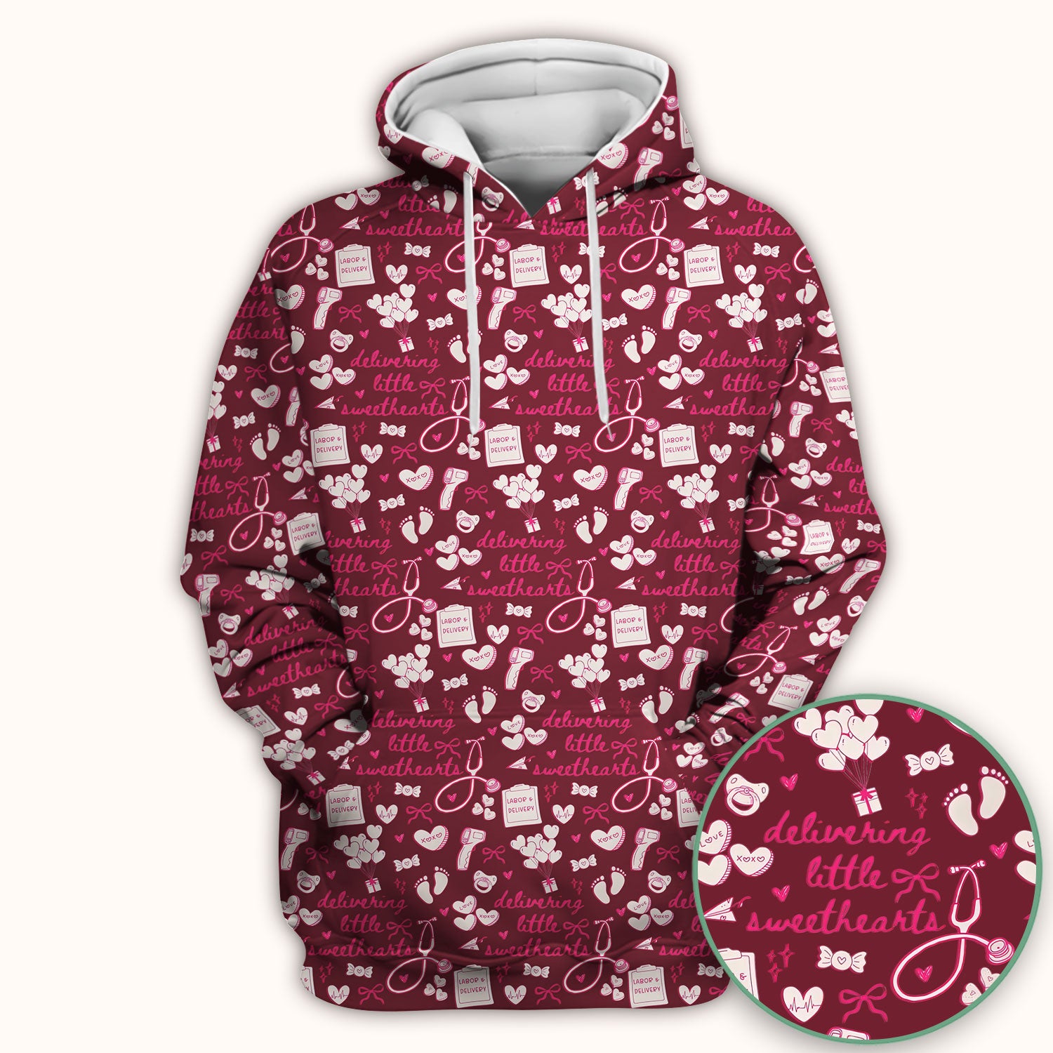 Valentine Labor And Delivery Scrub Top, XOXO Pattern Scrub Shirt, Breathable Fabrics Nursing Uniform For Women