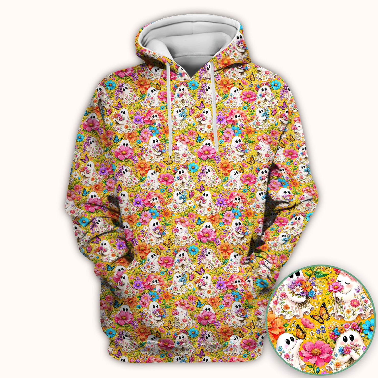Cute Floral Ghosts And Butterflies Scrub Top, Comfortable Scrubs for Nurses