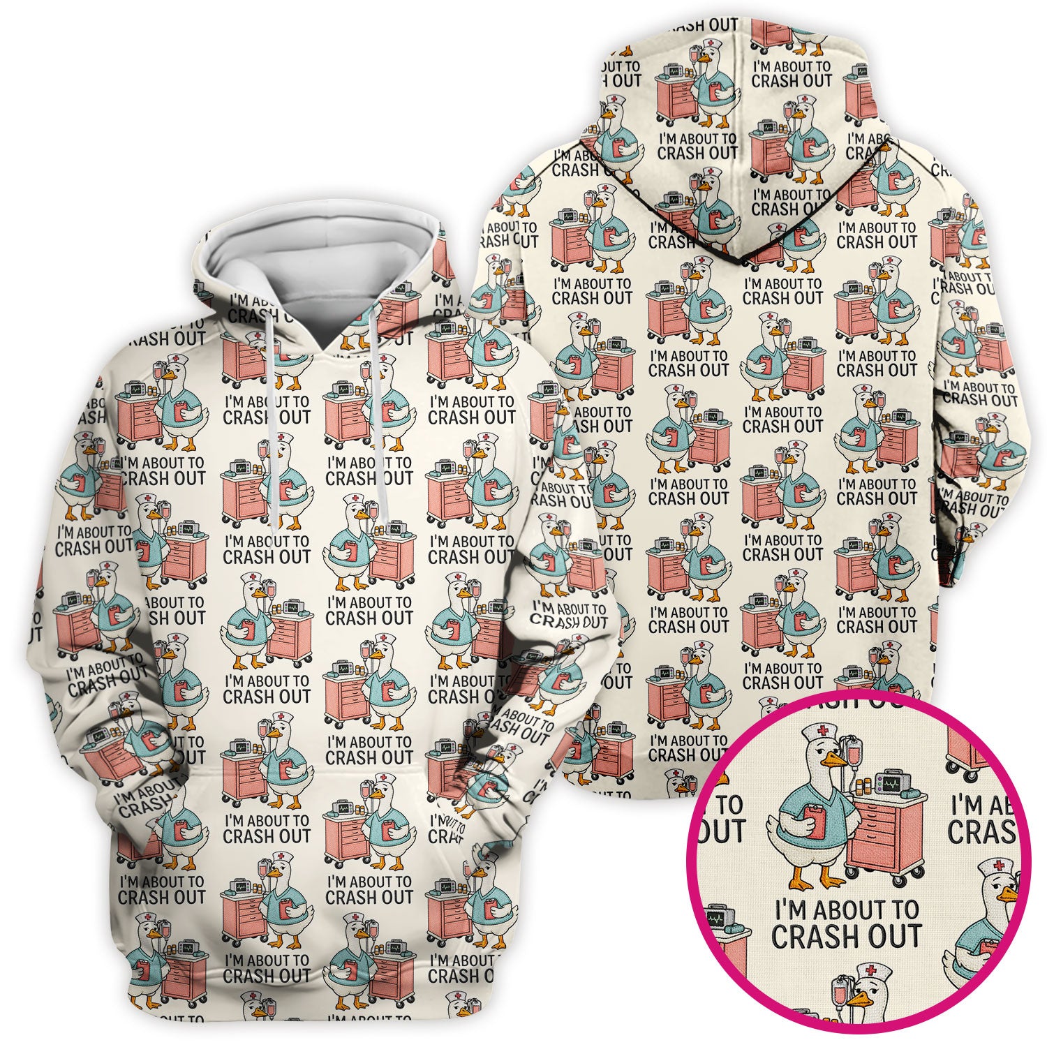 Funny Nurse Goose Crash Out Pattern Scrub Top, Comfortable Scrubs for Nurses