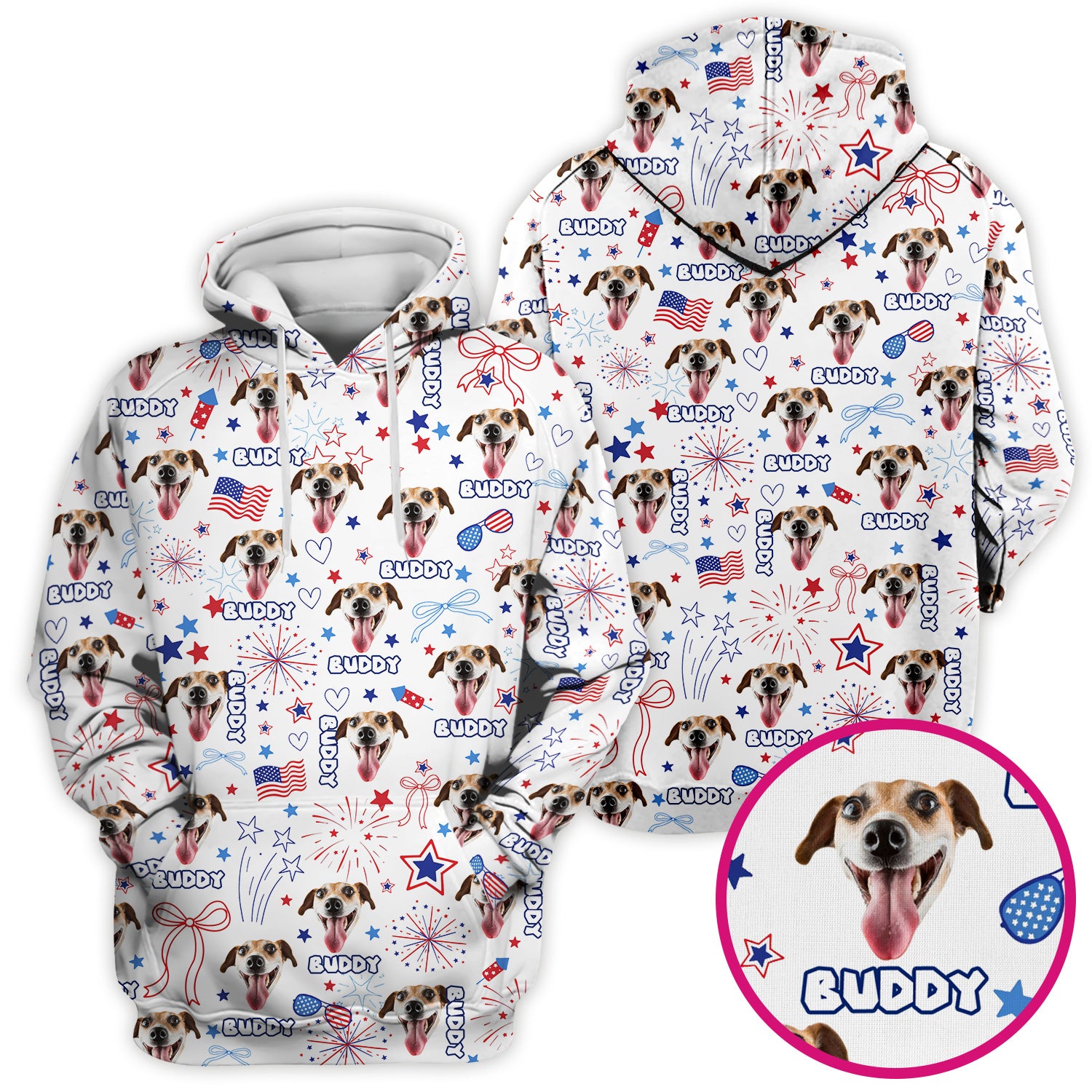 Custom Face Dog Scrub Top, Personalized Patriotic Dog Face Name Pattern Shirt, Breathable Fabrics Nursing Uniform