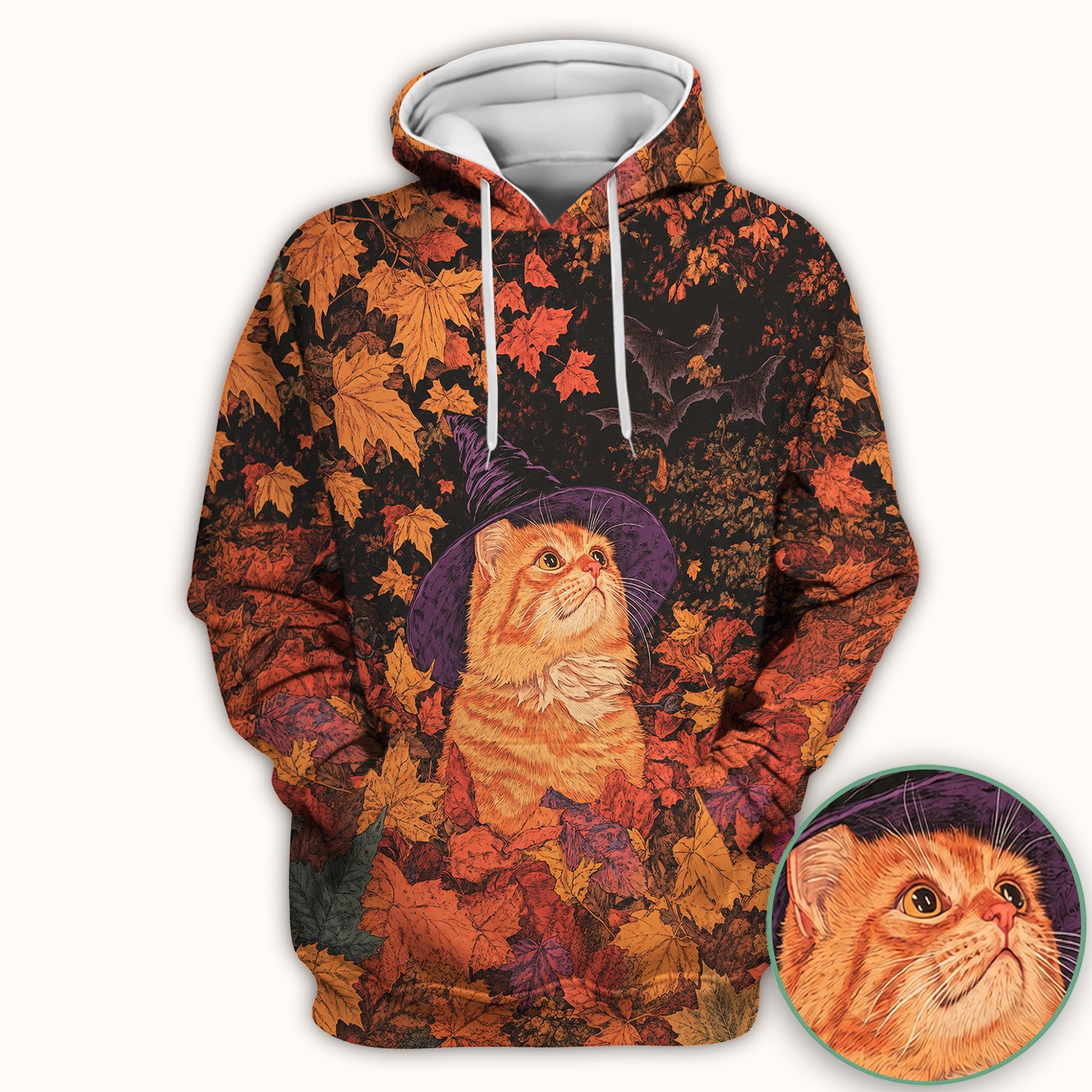 Autumn Cat with Fall Leaves Scrub Top, Comfortable Scrubs for Nurses