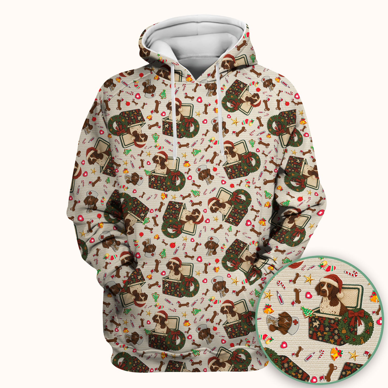 Funny Christmas Dog Scrub Top – Cute Pet Lover Holiday Pattern – Festive Medical Uniform for Nurses and Animal Care Workers