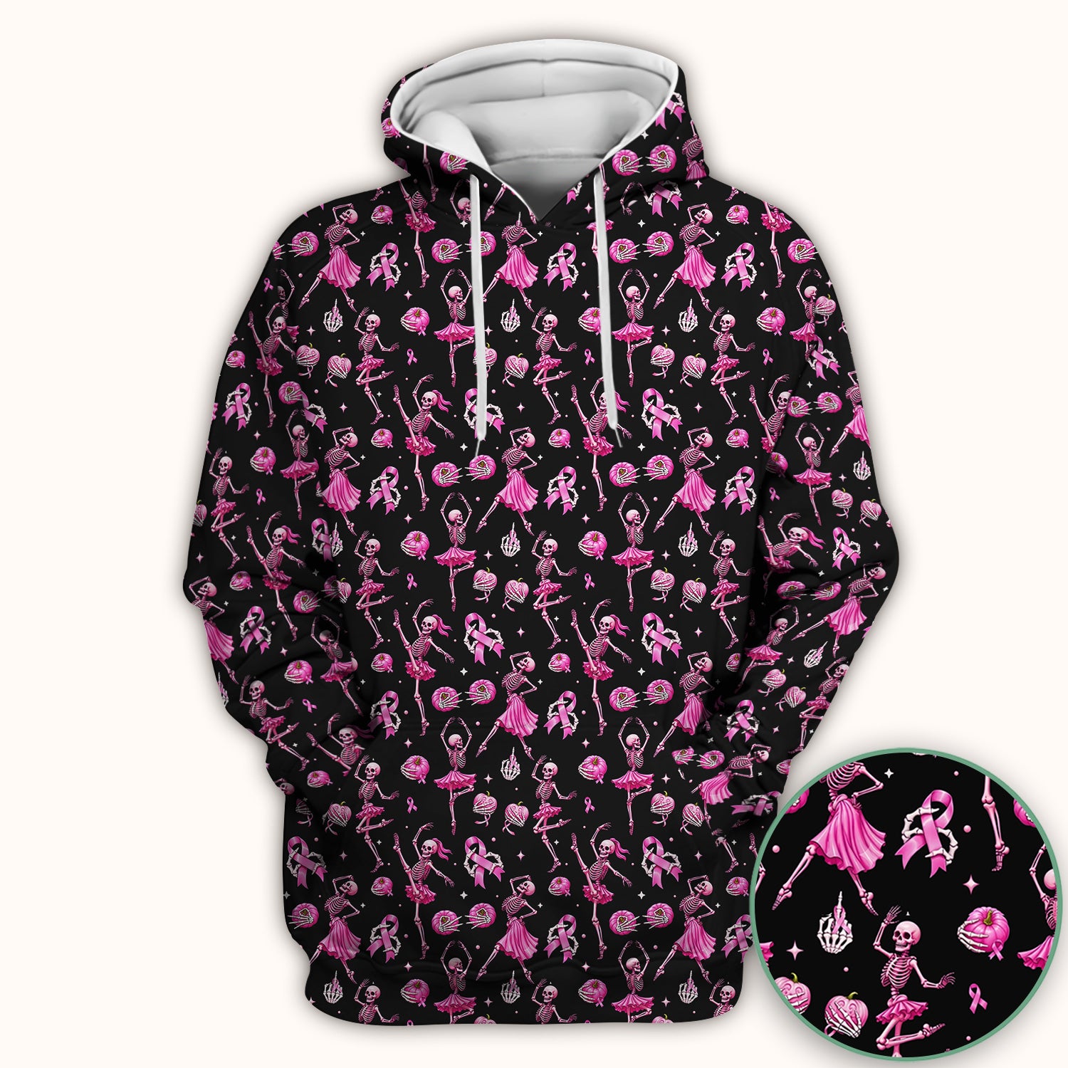 Pink Ribbon Skeleton Ballerina Print Scrub Top, Comfortable Scrubs for Nurses
