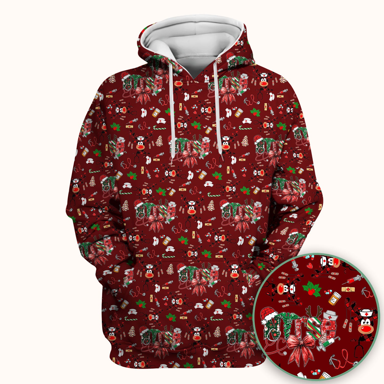 Whimsical Reindeer Christmas Scrub Top – Festive Holiday Reindeer Pattern – Cute Medical Uniform for Nurses, Vets and Healthcare Workers