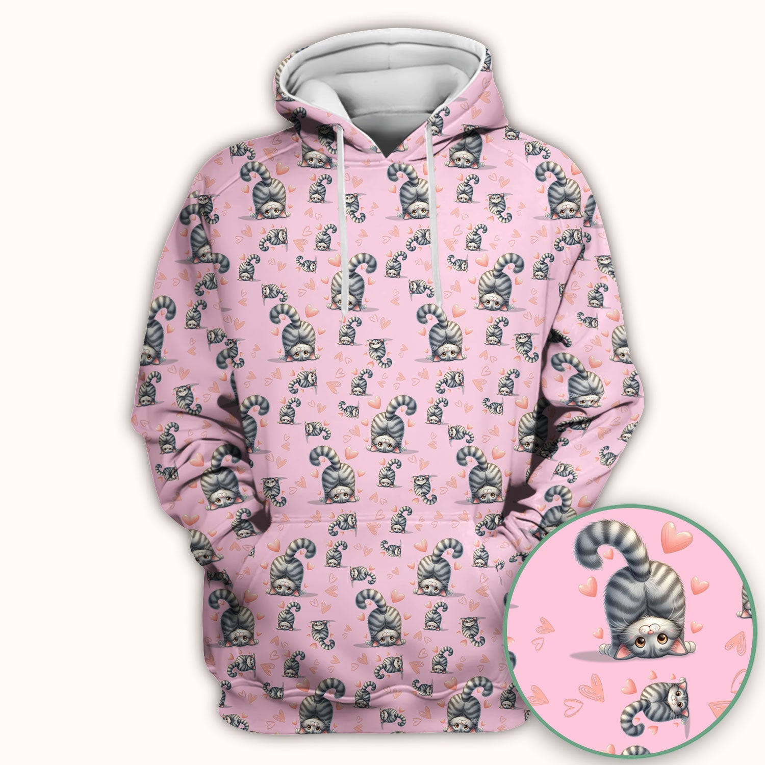 Valentine Cute Cat Scrub Top, Cat Heart Pattern Nurse Uniform, Comfortable Scrubs For Nurses