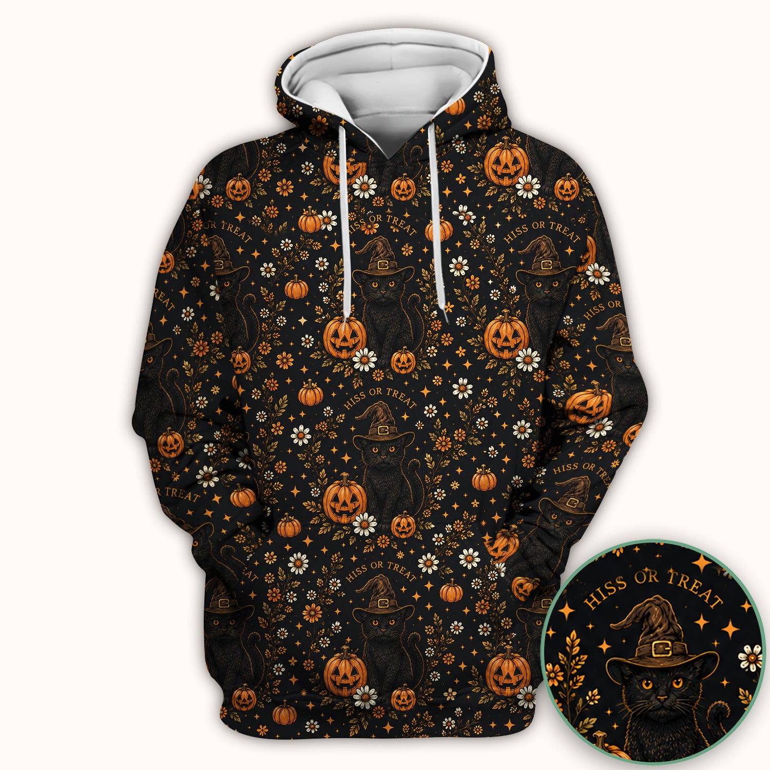 Halloween Black Cat Pumpkin Floral Scrub Top, Comfortable Scrubs for Nurses