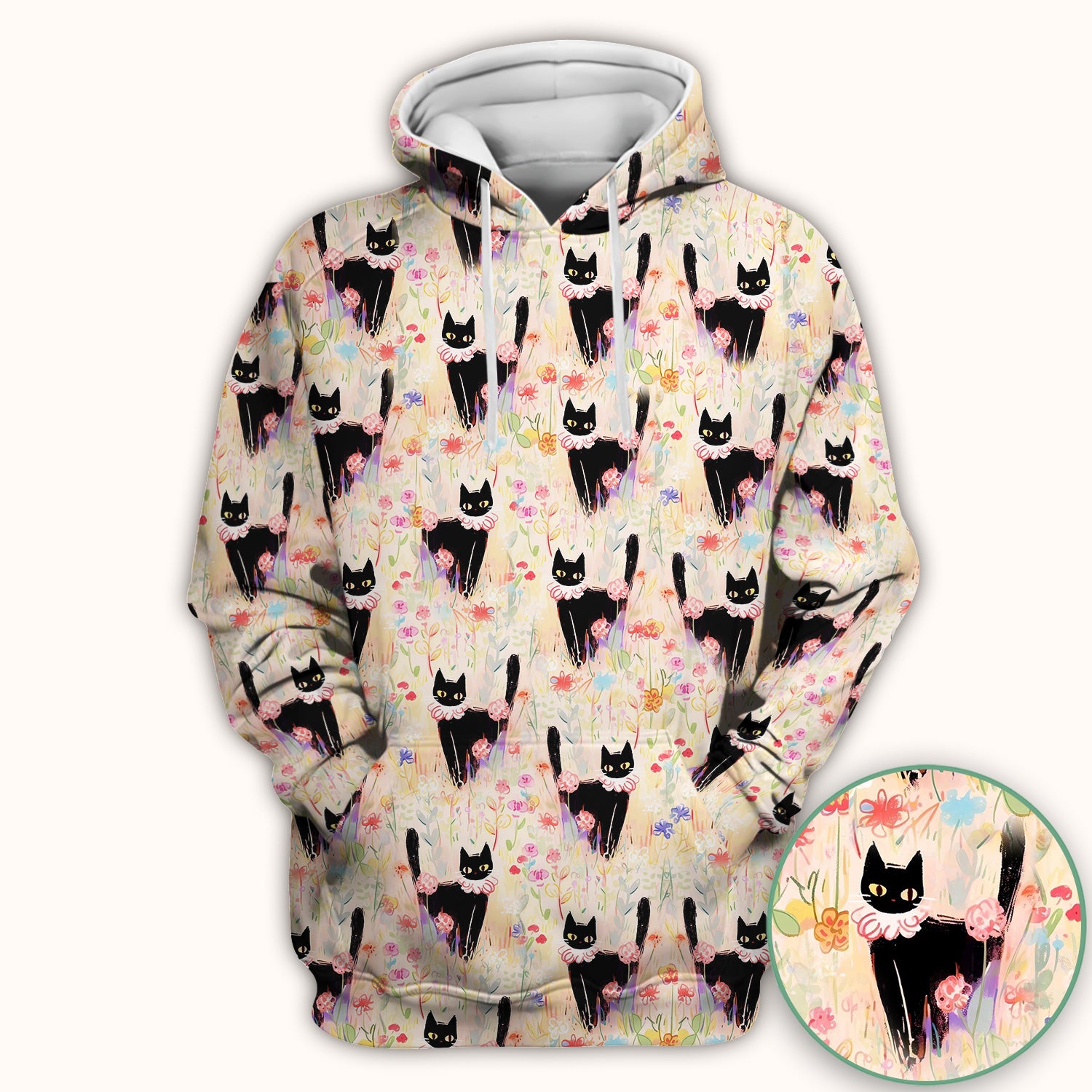 Black Cat Floral Garden Nurse Pattern Scrub Top, Breathable Medical Scrubs