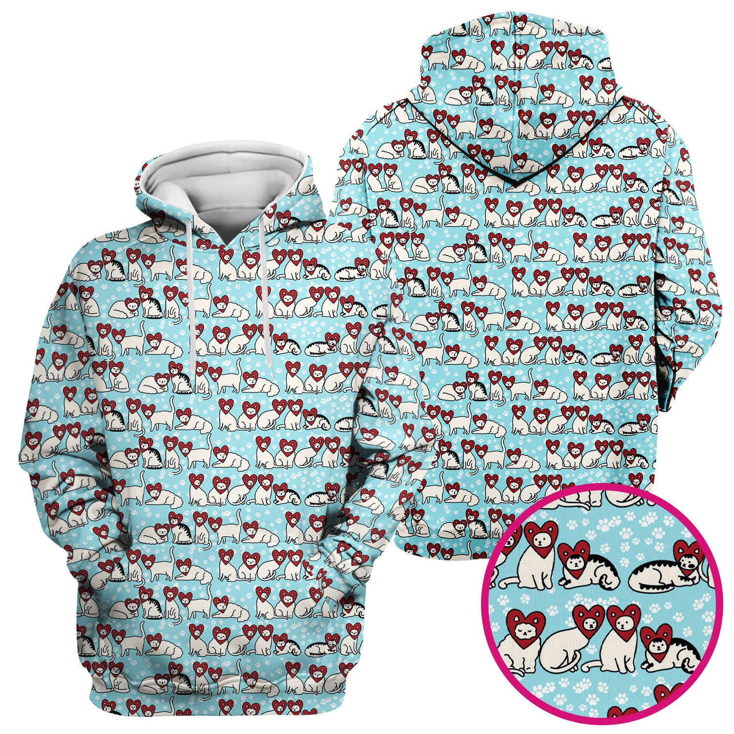 Cute Cat Heart Pattern Scrub Top, Funny Cat Scrub Shirt For Nurses, Breathable Fabrics Nursing Uniform