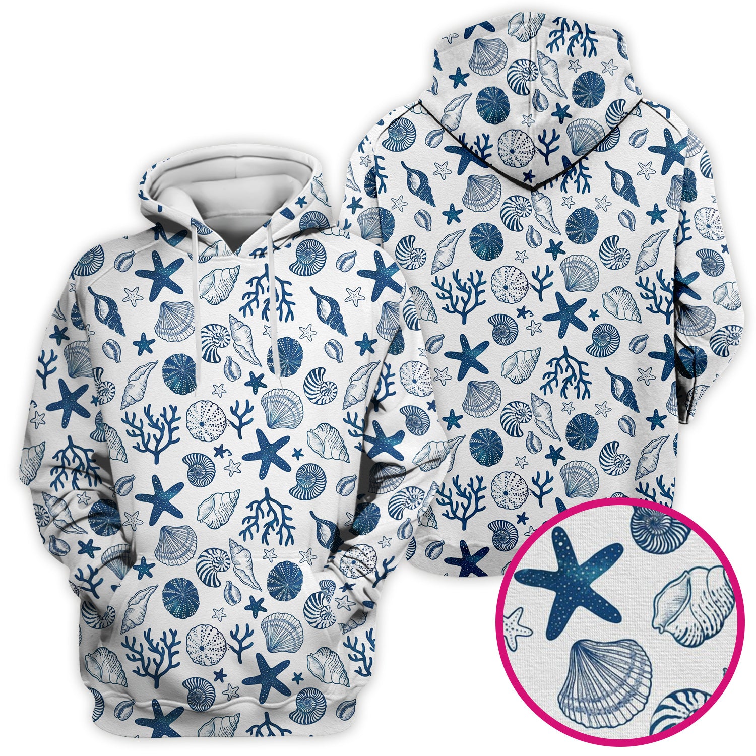 Cute Ocean Shell Starfish Pattern Scrub Top, Comfortable Scrubs for Nurses