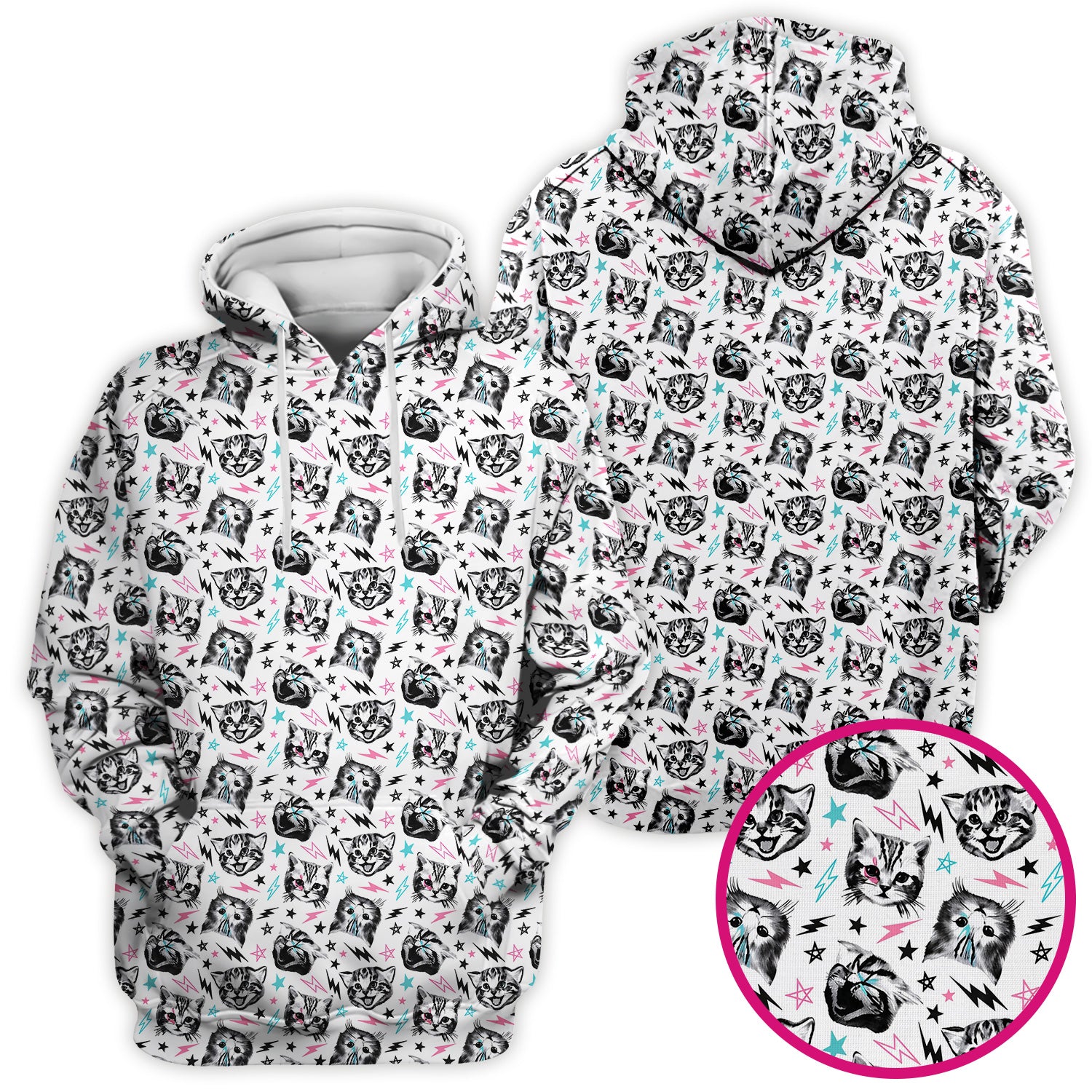 Playful Cat Faces Lightning Pattern Scrub Top, Comfortable Scrubs for Nurses