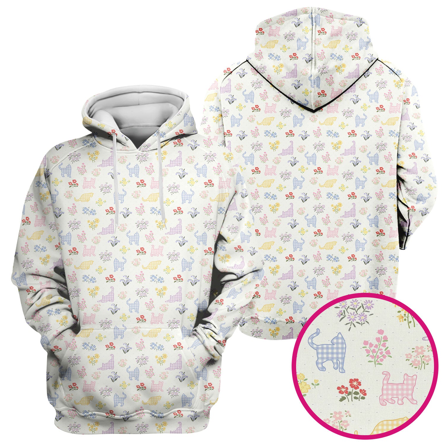 Pastel Cat Floral Nurse Scrub Top, Cute Cat Medical Pattern Shirt, Breathable Fabrics Nursing Uniform