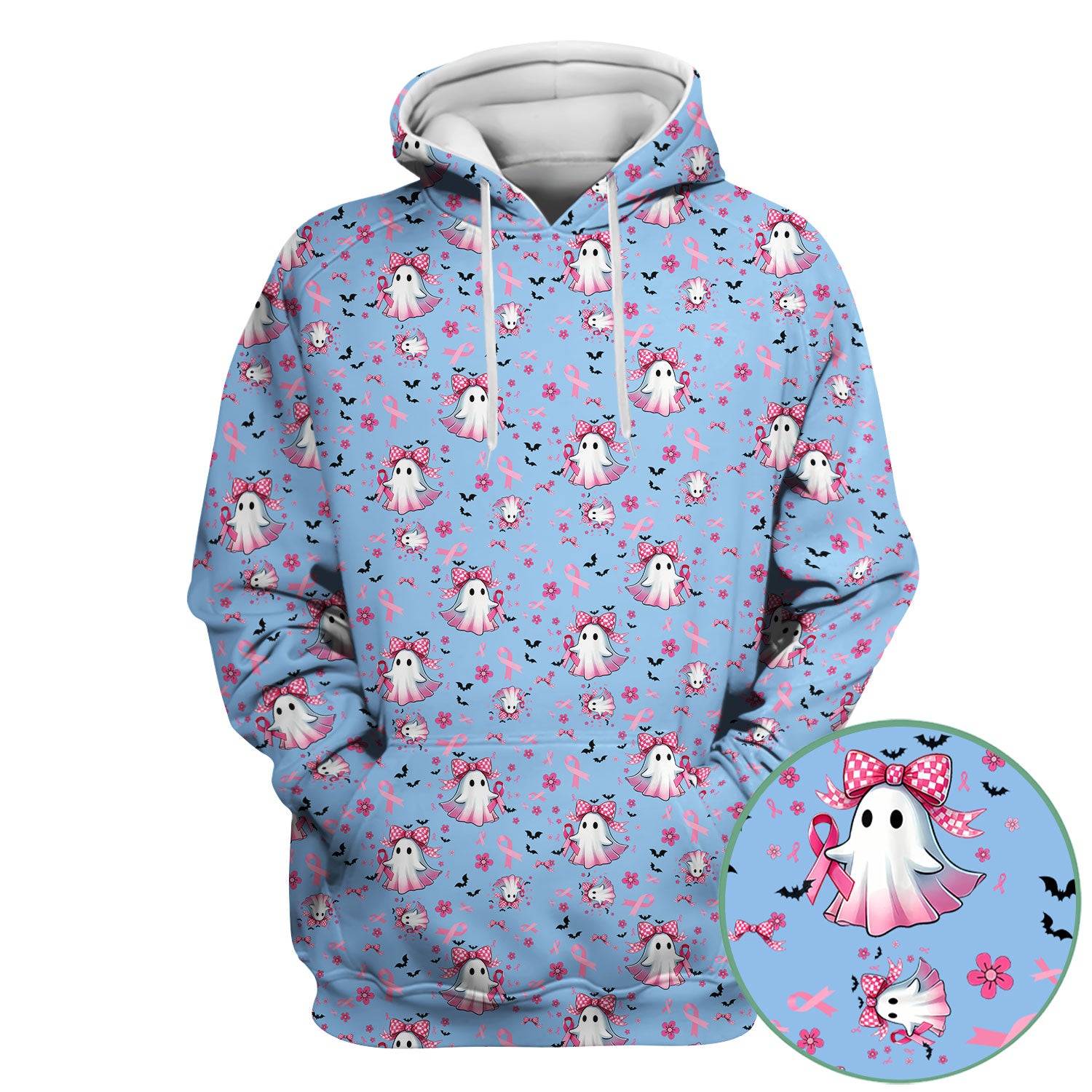 Breast Cancer Awareness Ghost Scrub Top for Women - Pink Ribbon Halloween Nurse Shirt - Cute Spooky Medical Uniform RN LPN CNA Gift