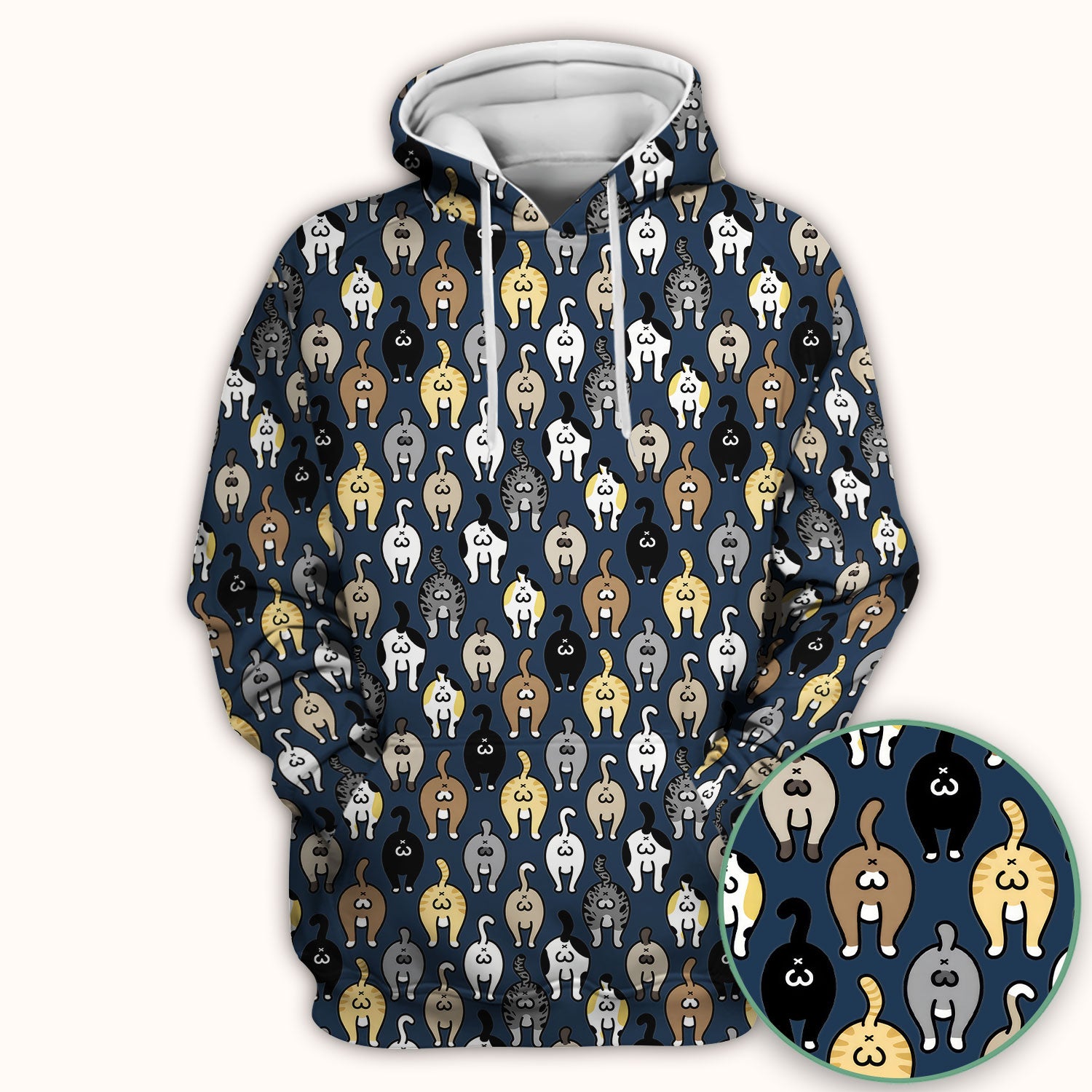 Cat Lover Nurse Scrub Top, Funny Cat Butt Pattern Medical Shirt, Breathable Fabrics Nursing Uniform