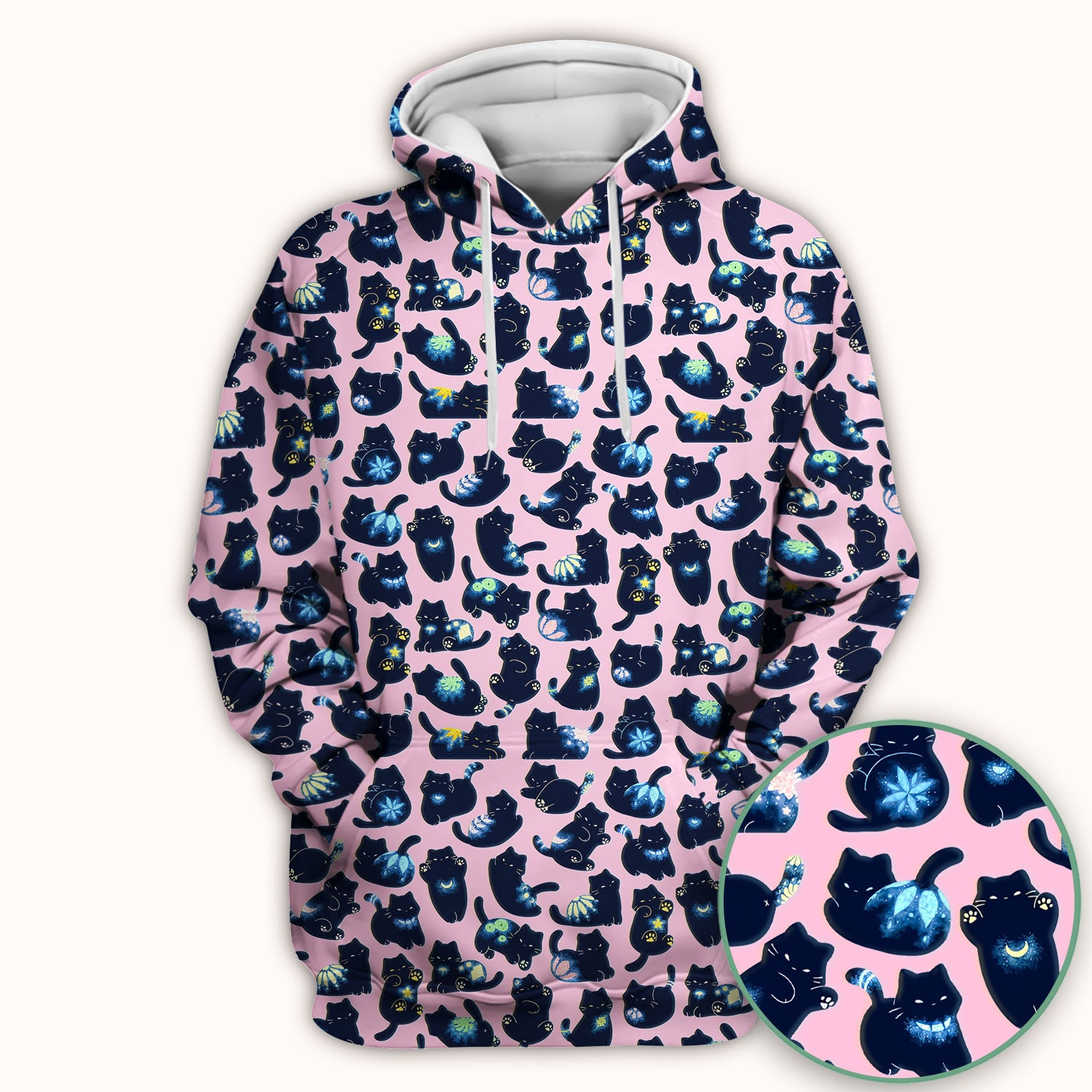 Midnight Cat Scrub Top, Black Cat Pattern Nurse Shirt, Breathable Fabrics Nursing Uniform