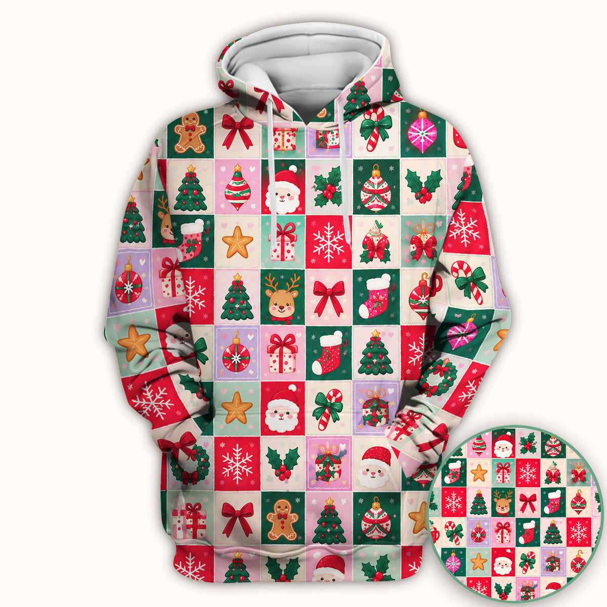 Cute Christmas Santa Patchwork Scrub Top, Comfortable Scrubs for Nurses