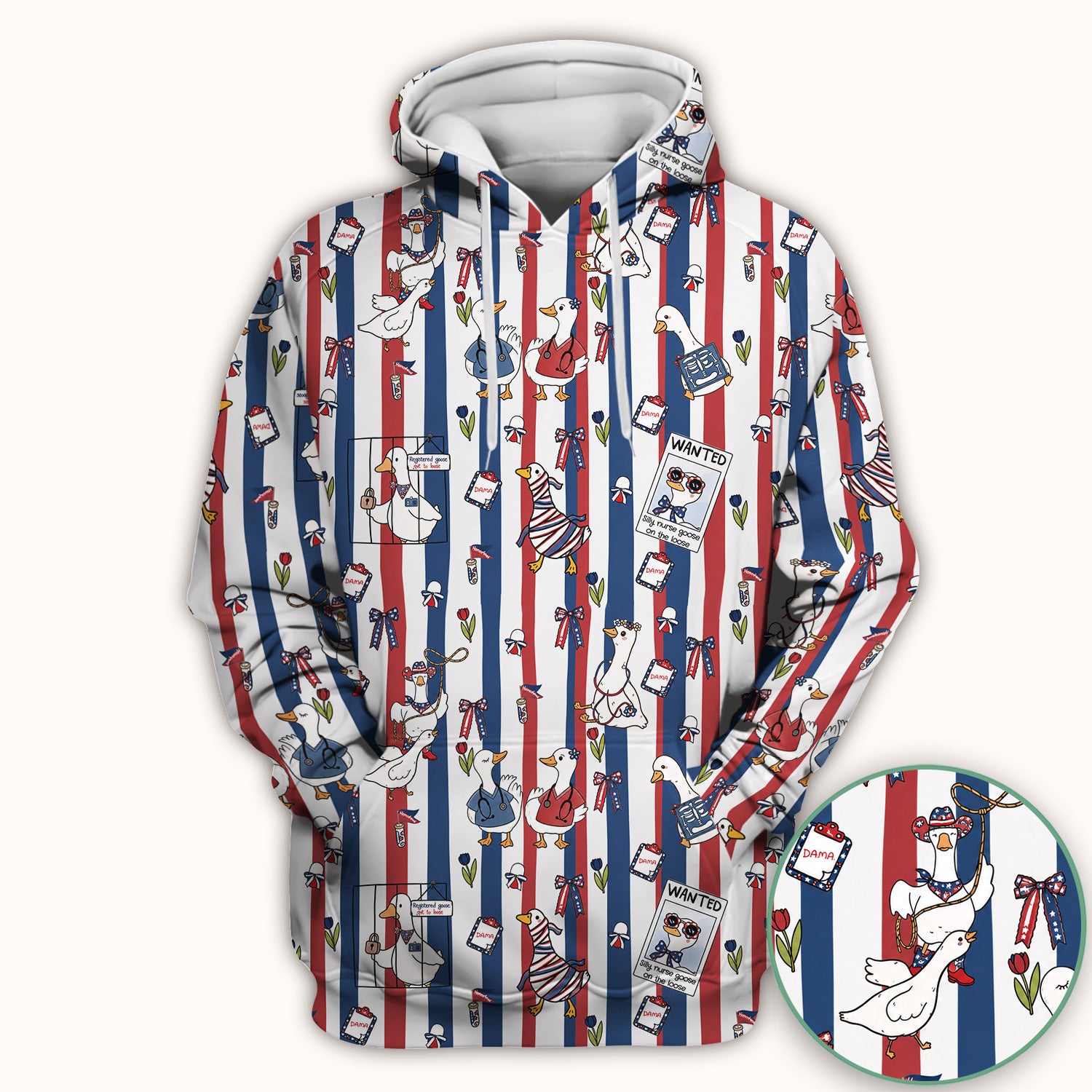 Funny Patriotic Goose Nurse Pattern Scrub Top, Comfortable Scrubs for Nurses