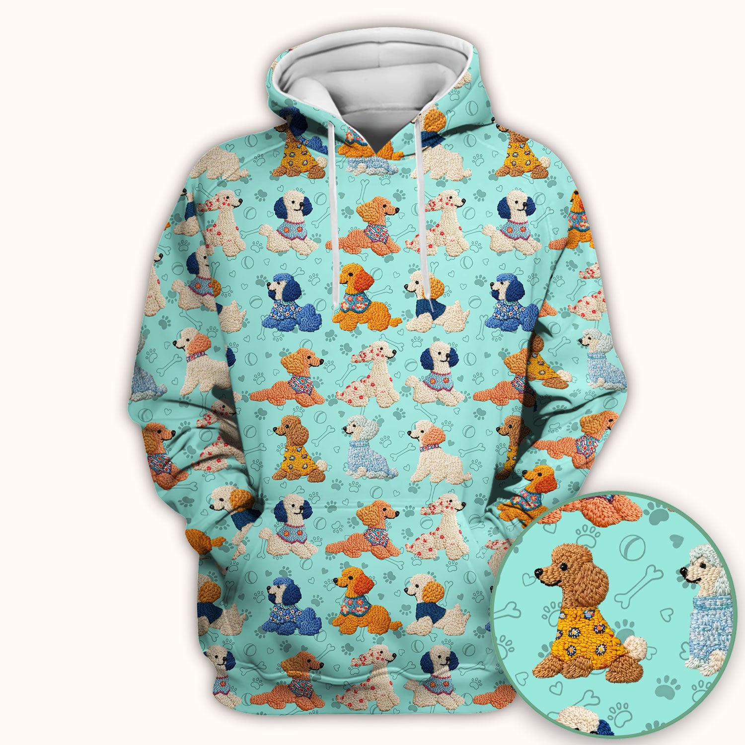 Cute Colorful Poodle Pattern Scrub Top, Comfortable Scrubs for Nurses