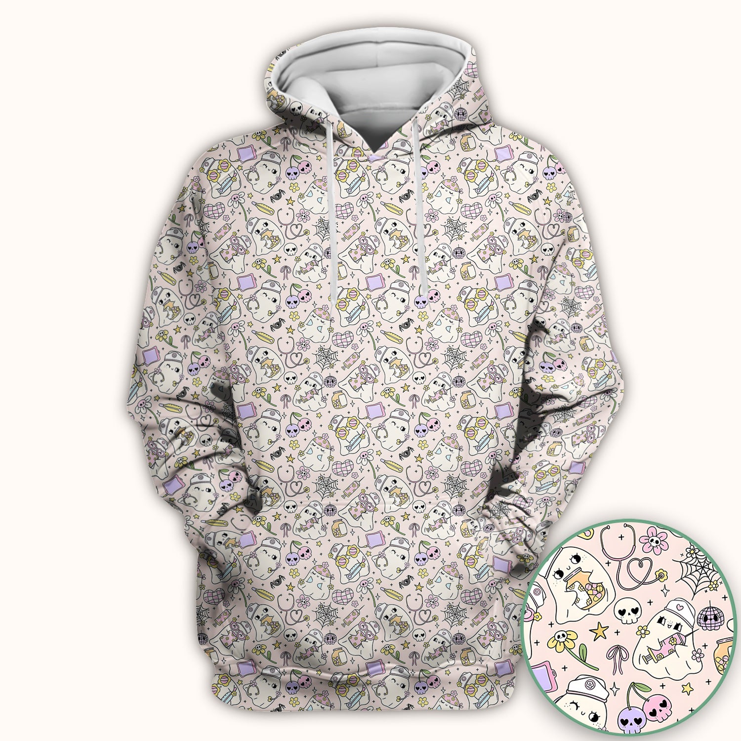 Cute Halloween Nurse Ghosts Pattern Scrub Top, Comfortable Scrubs for Nurses