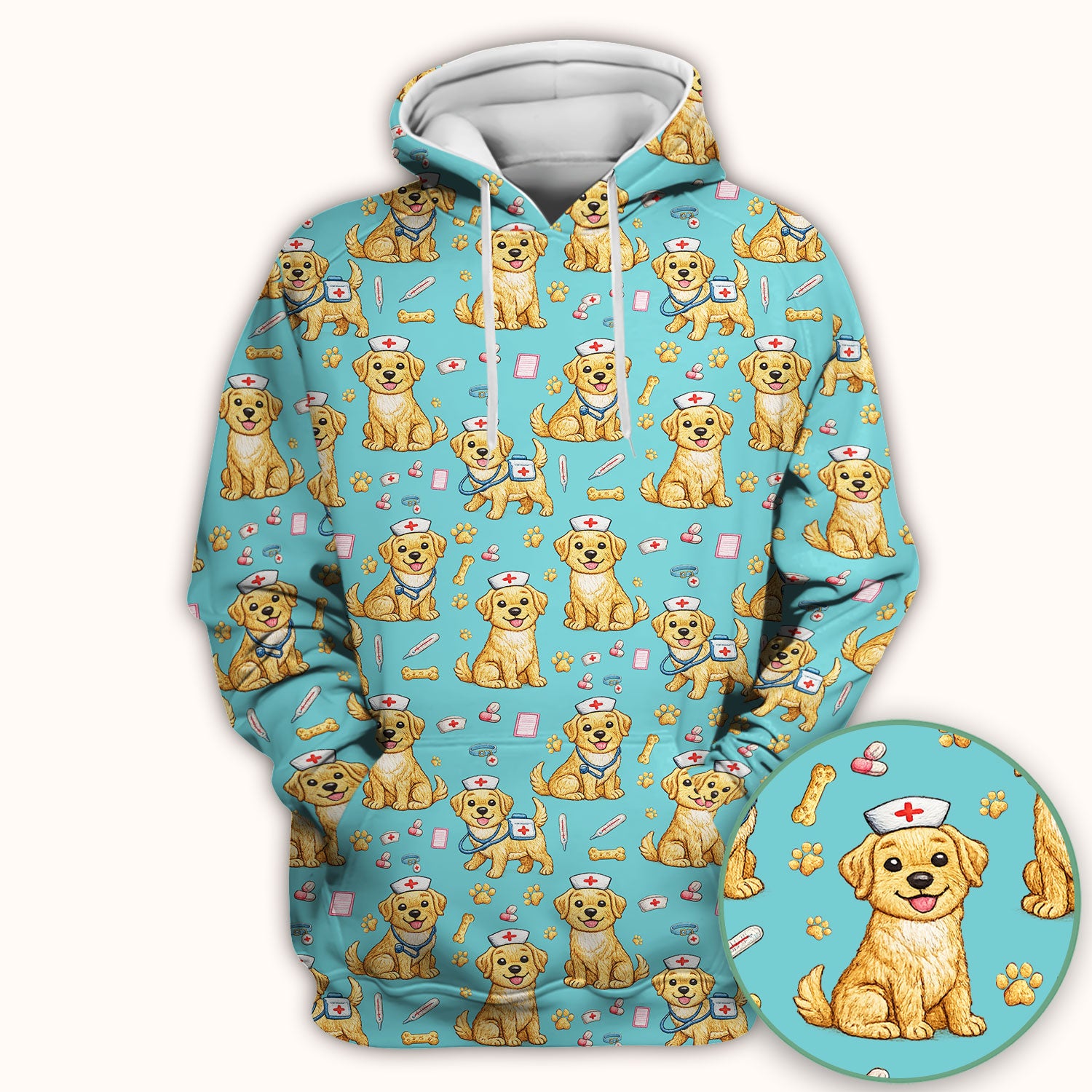 Cute Puppy Nurse Medical Print Scrub Top, Comfortable Scrubs for Nurses